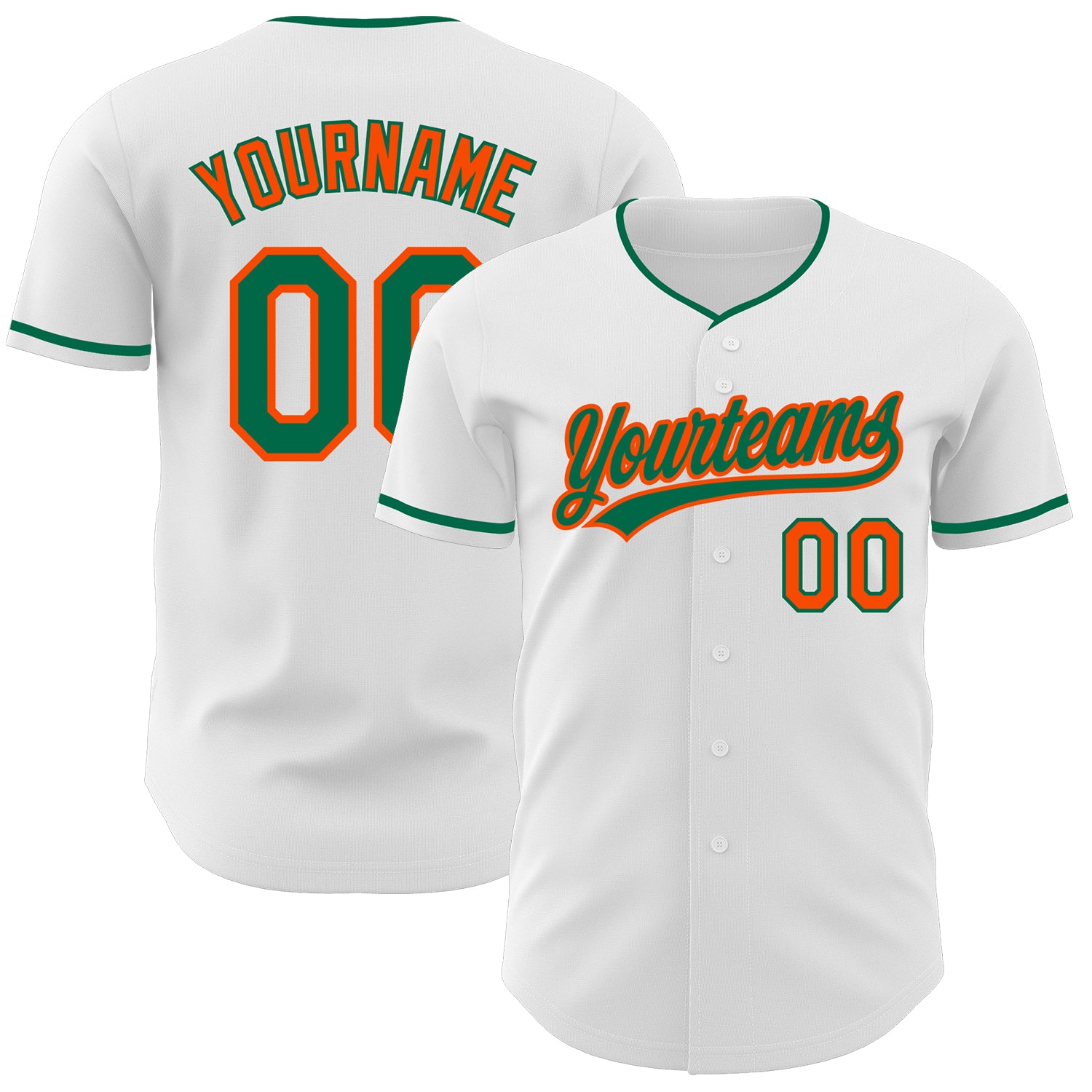 Custom White Kelly Green-Orange Authentic Baseball Jersey