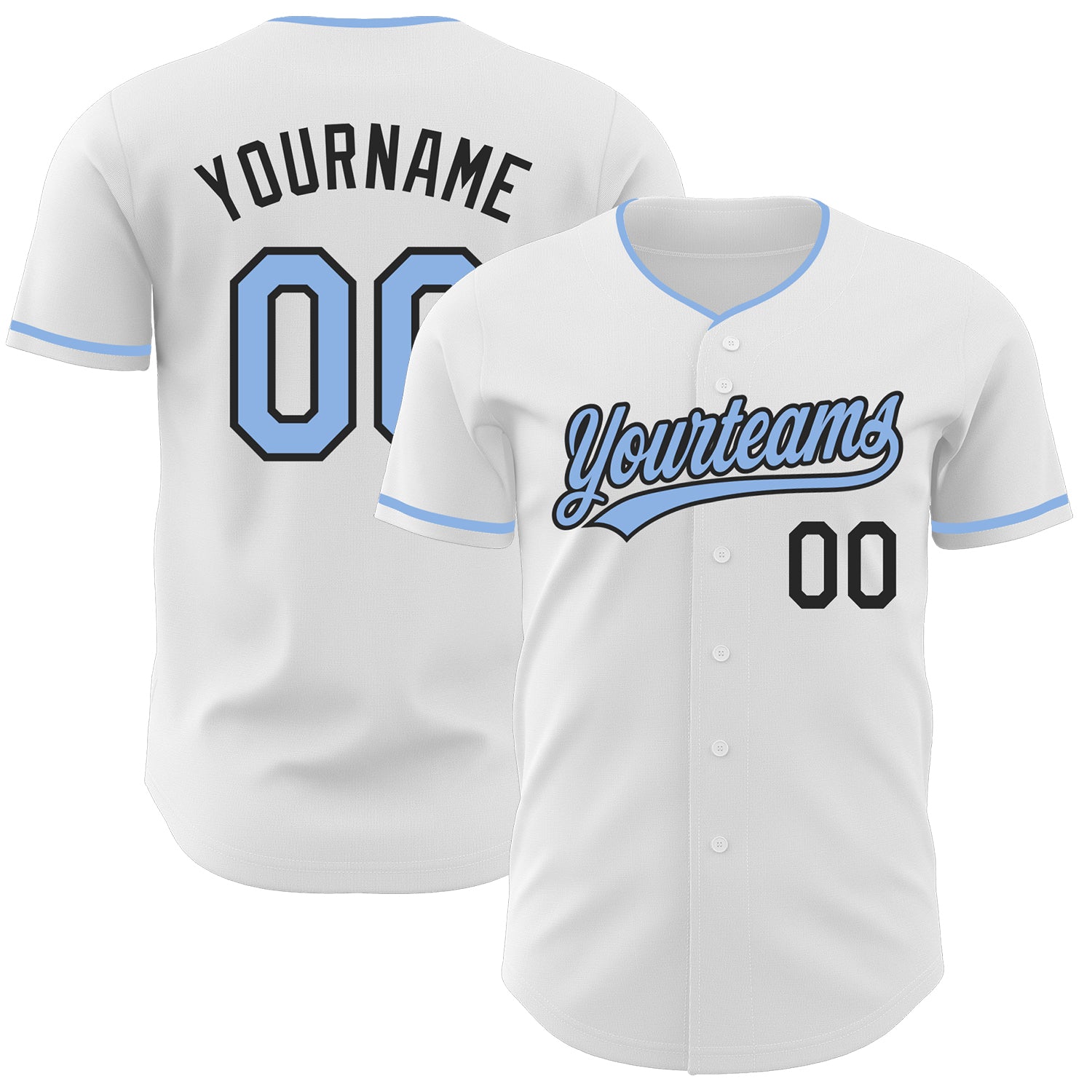 Custom White Light Blue-Black Authentic Baseball Jersey