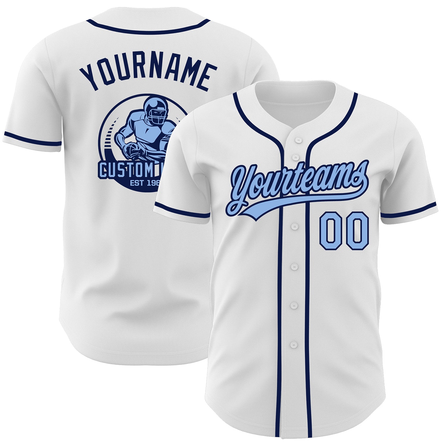 Custom White Light Blue-Navy Authentic Baseball Jersey
