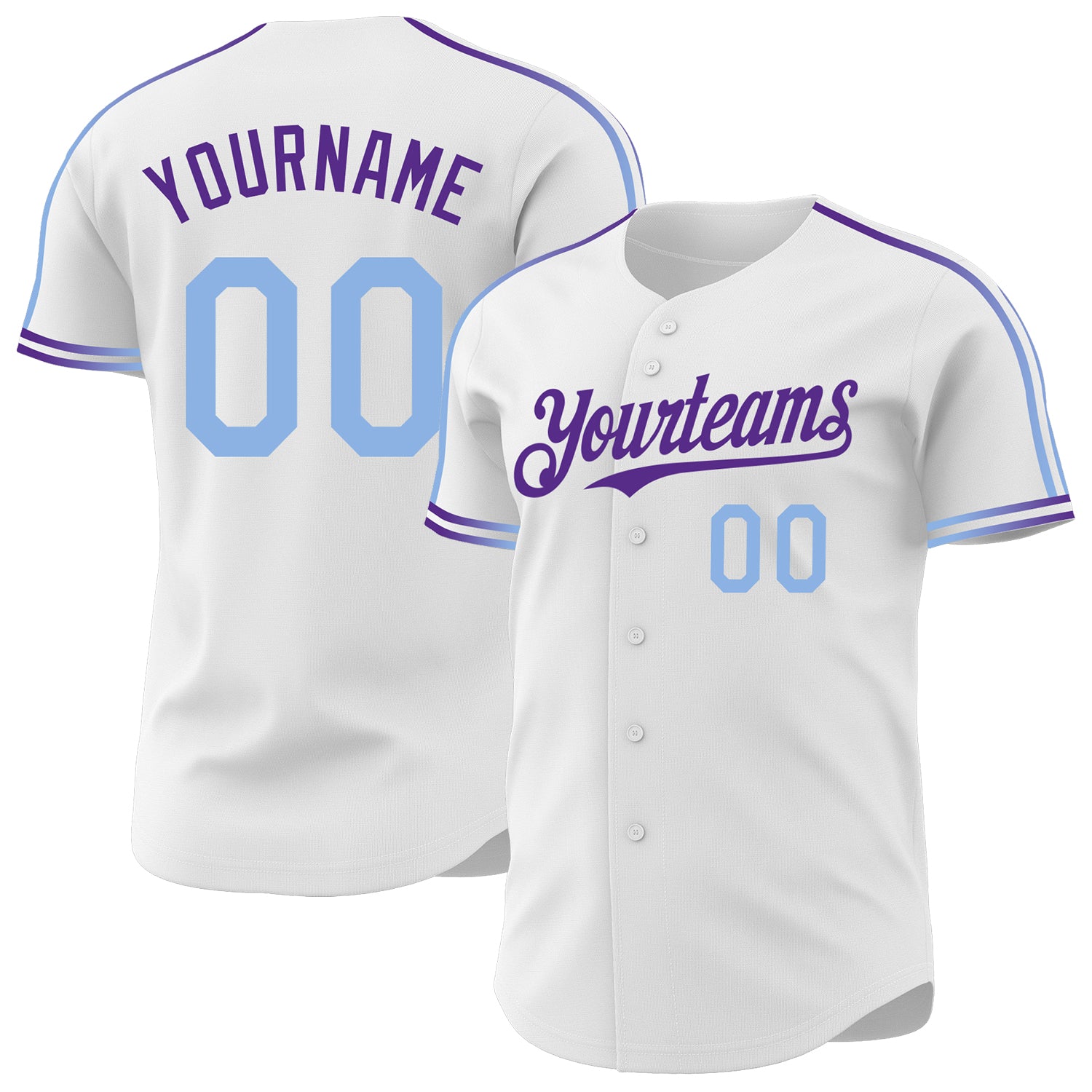 Custom White Light Blue-Purple Raglan Line Gradient Stripe Authentic Baseball Jersey