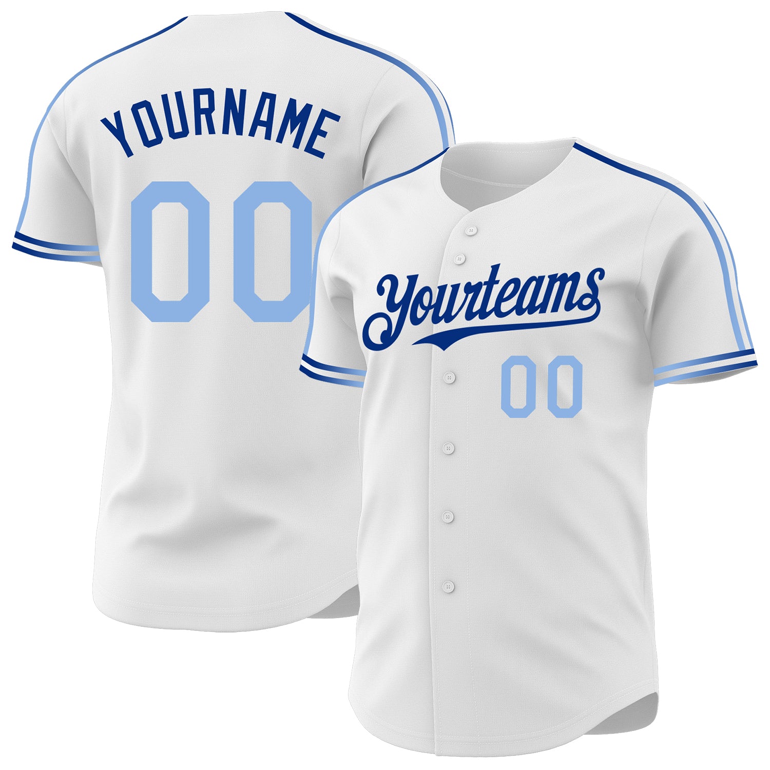 Custom White Light Blue-Royal Raglan Line Gradient Stripe Authentic Baseball Jersey