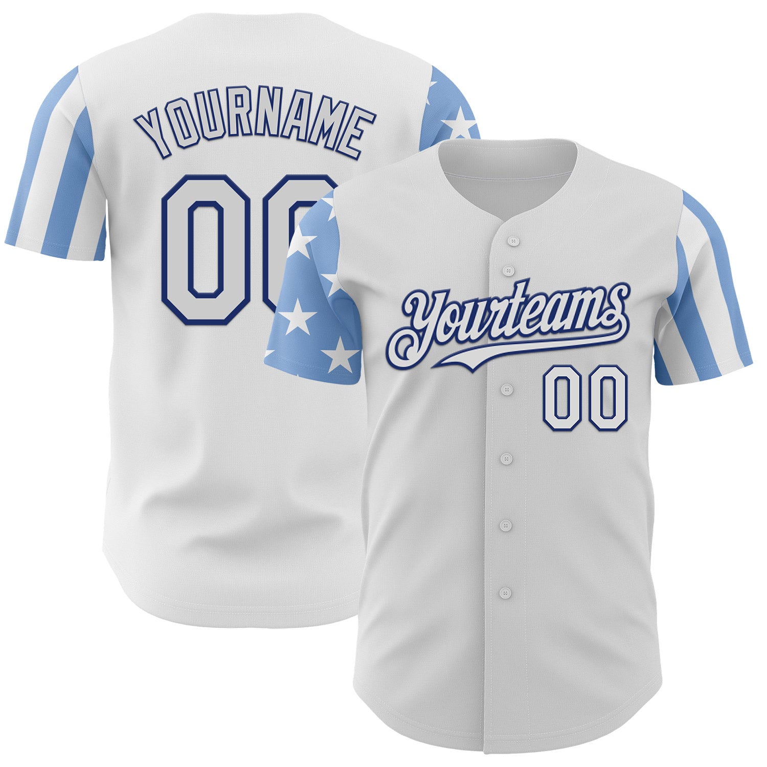 Custom White Light Blue-Royal Two Tone USA Flag Sleeves Stars and Stripes Authentic Baseball Jersey