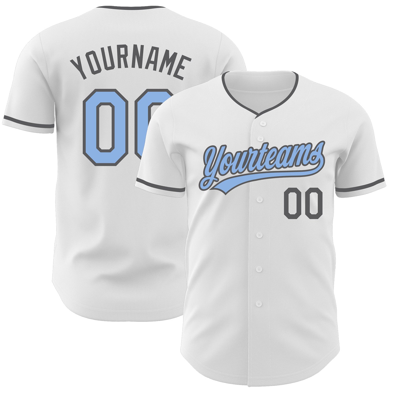 Custom White Light Blue-Steel Gray Authentic Baseball Jersey