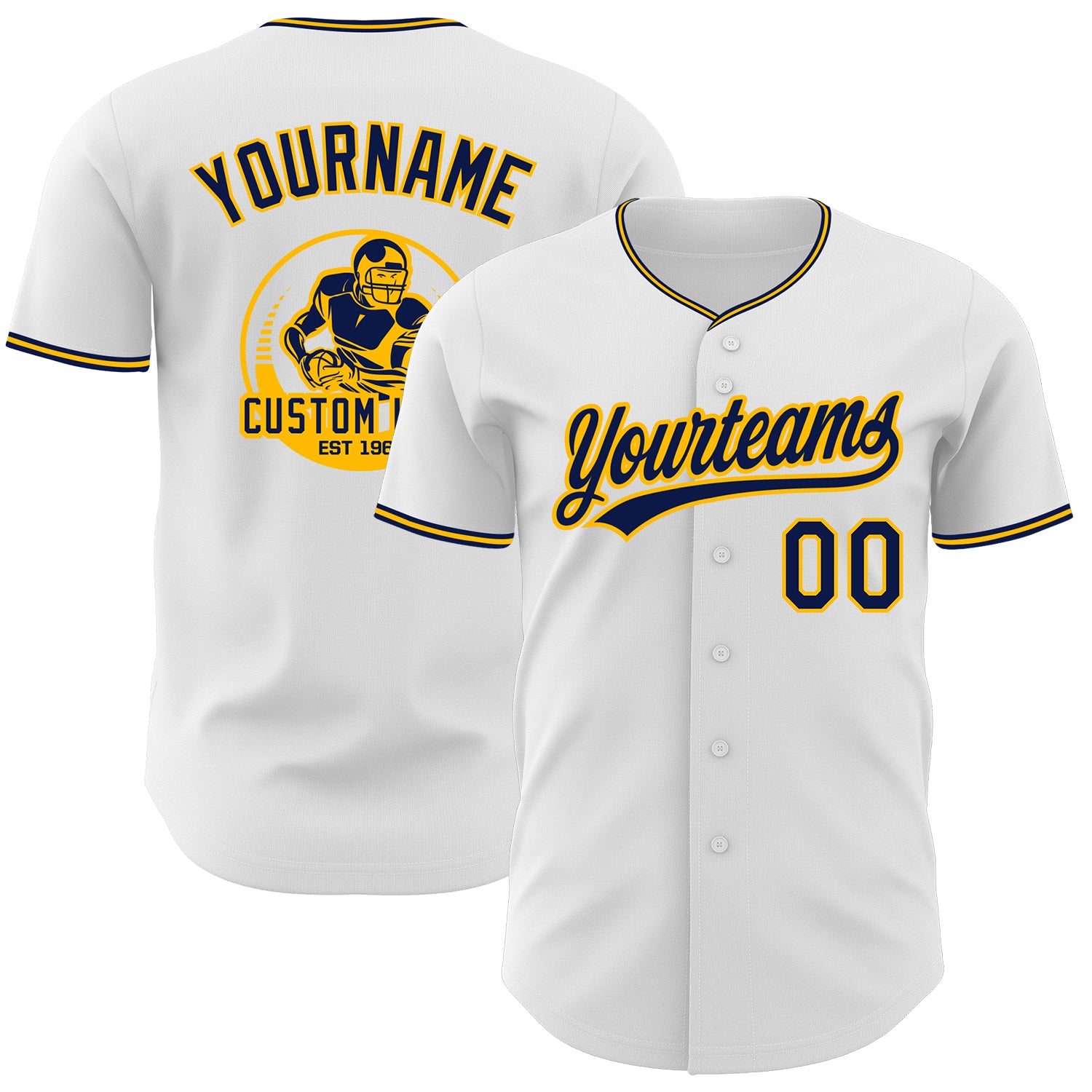 Custom White Navy-Gold Authentic Baseball Jersey