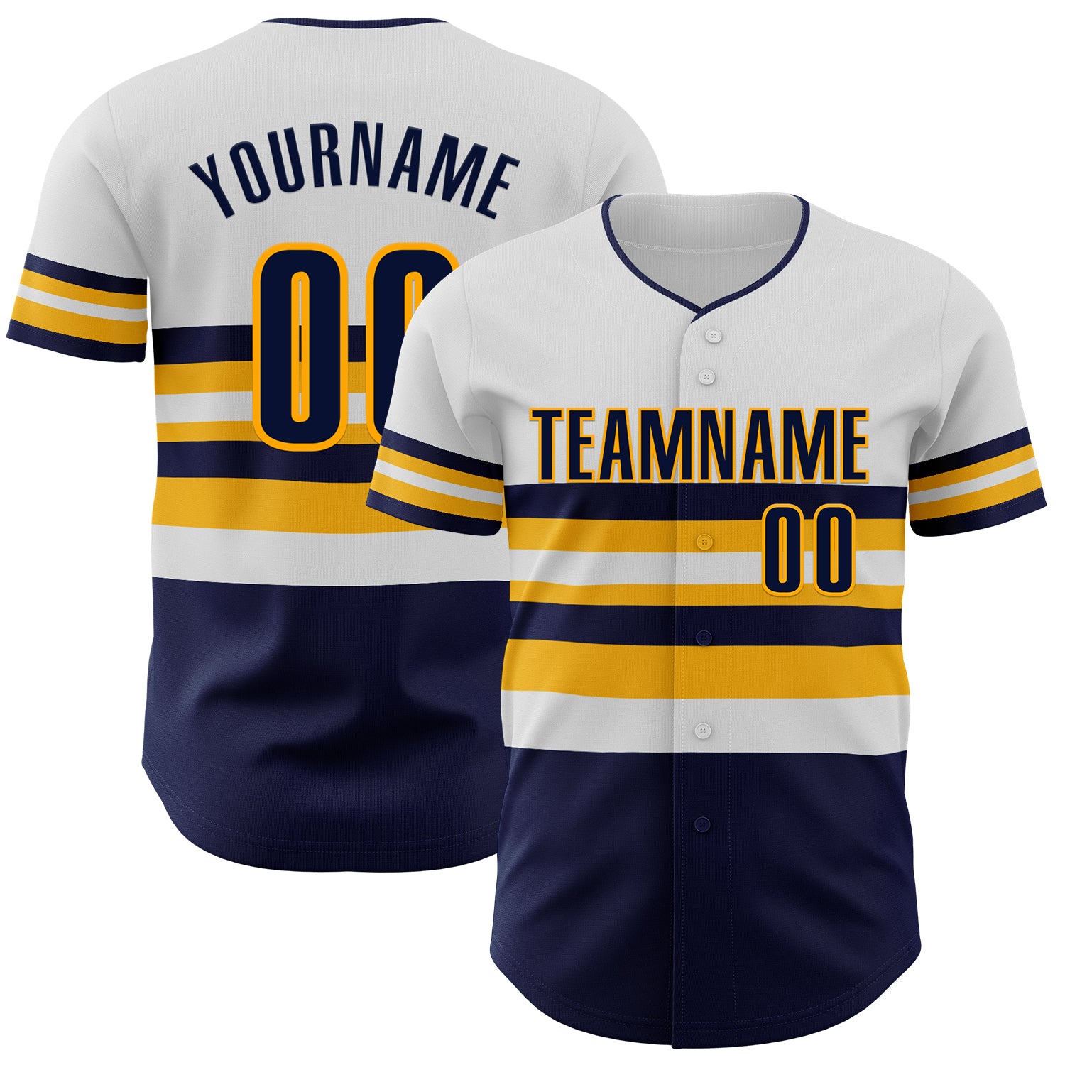 Custom White Navy-Gold Block Stripes Lines Milwaukee Style Authentic Baseball Jersey