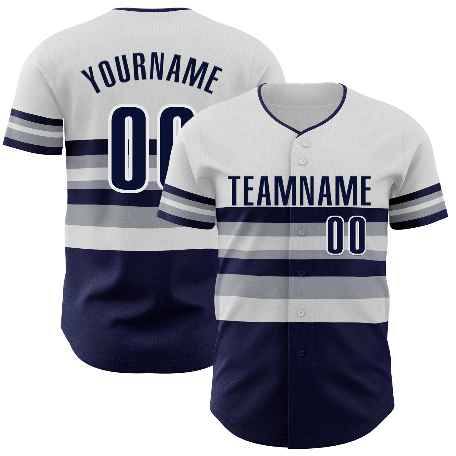 Custom White Navy-Gray Block Stripes Lines New York Style Authentic Baseball Jersey