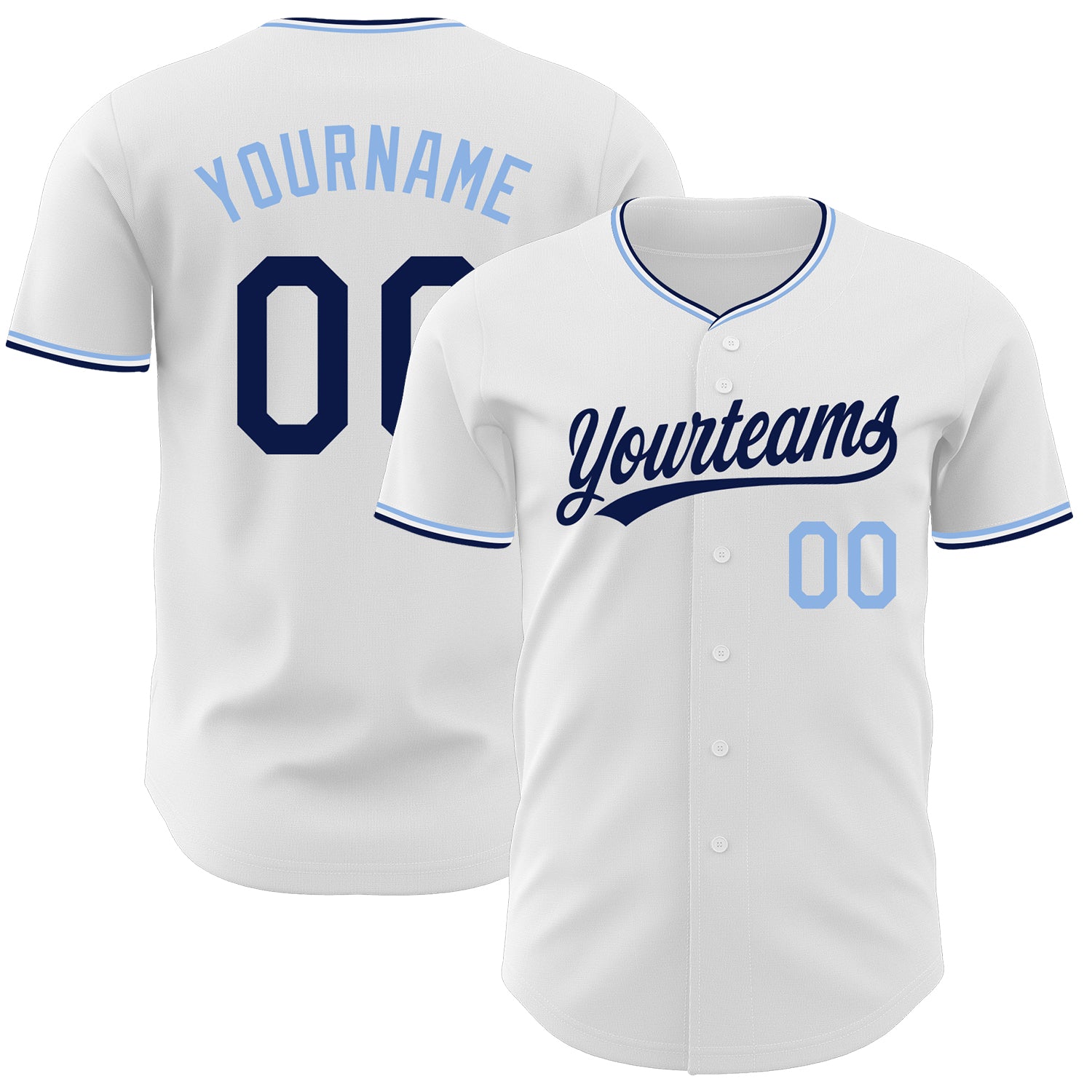 Custom White Navy-Light Blue Authentic Baseball Jersey