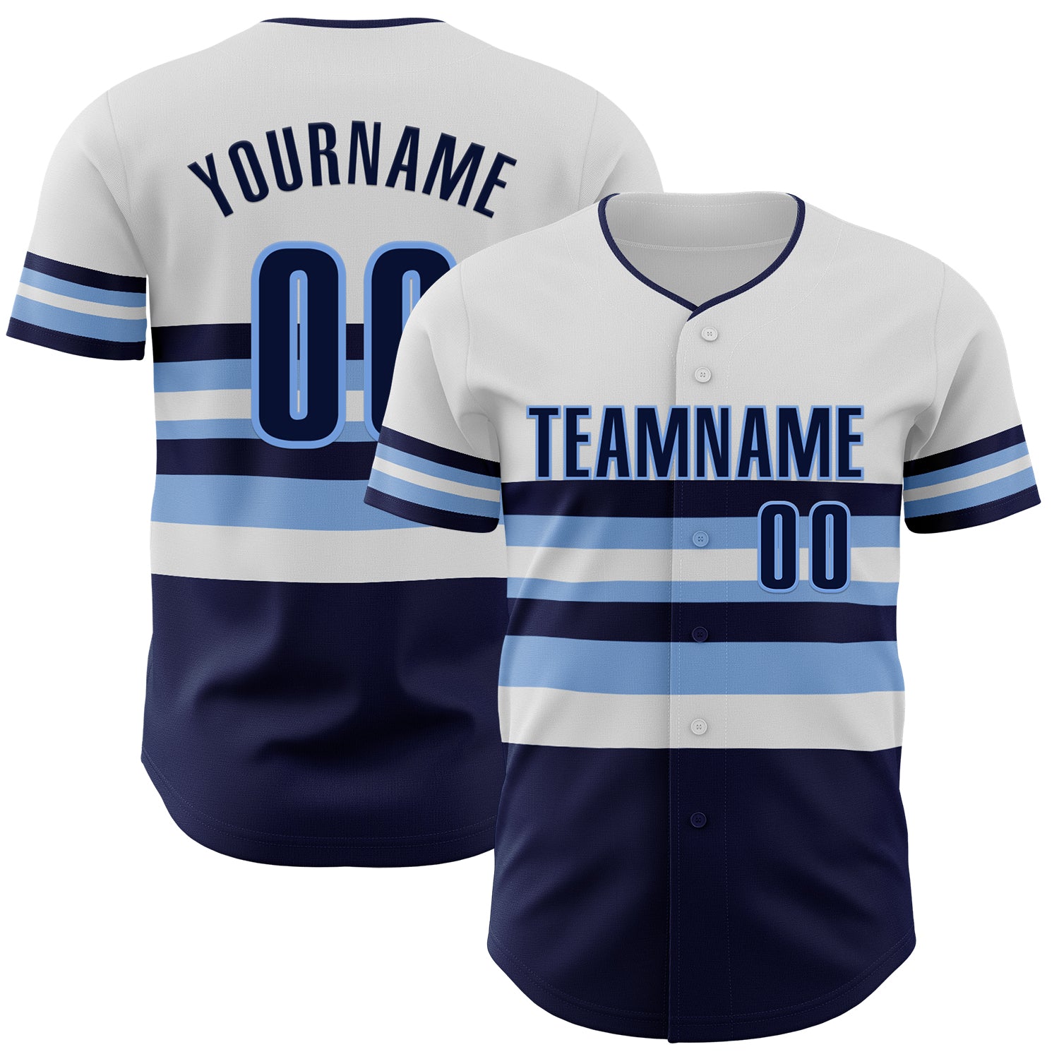 Custom White Navy-Light Blue Block Stripes Lines Tampa Bay Style Authentic Baseball Jersey