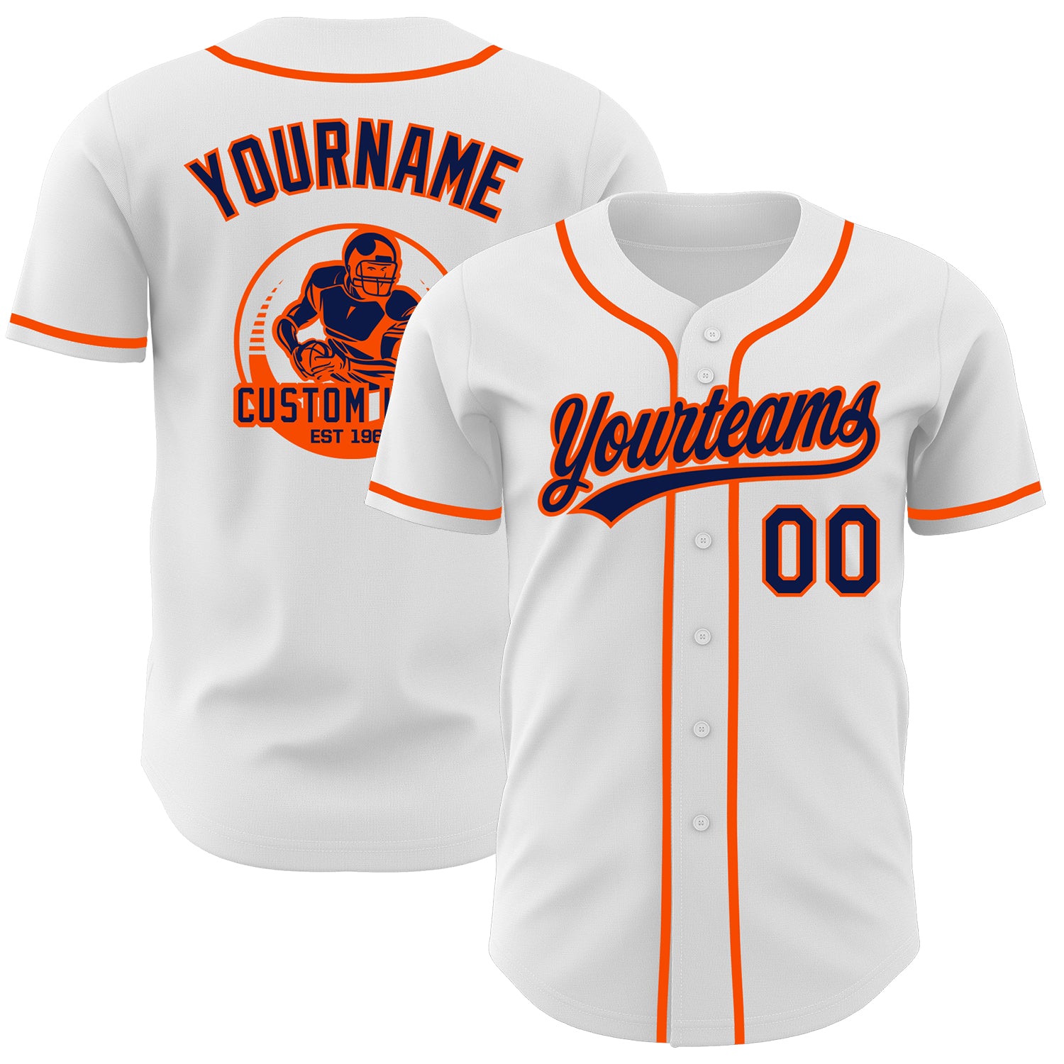 Custom White Navy-Orange Authentic Baseball Jersey
