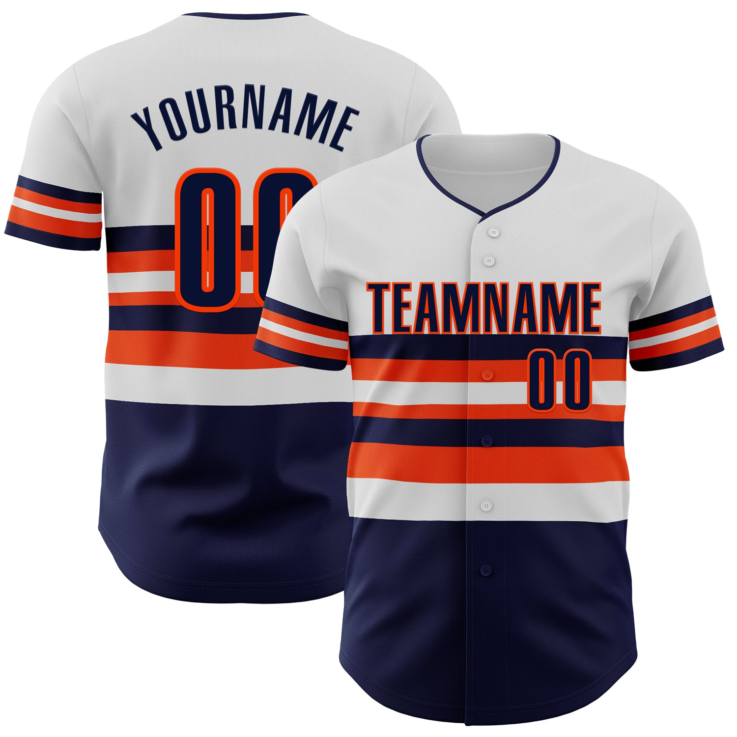 Custom White Navy-Orange Block Stripes Lines Houston Style Authentic Baseball Jersey