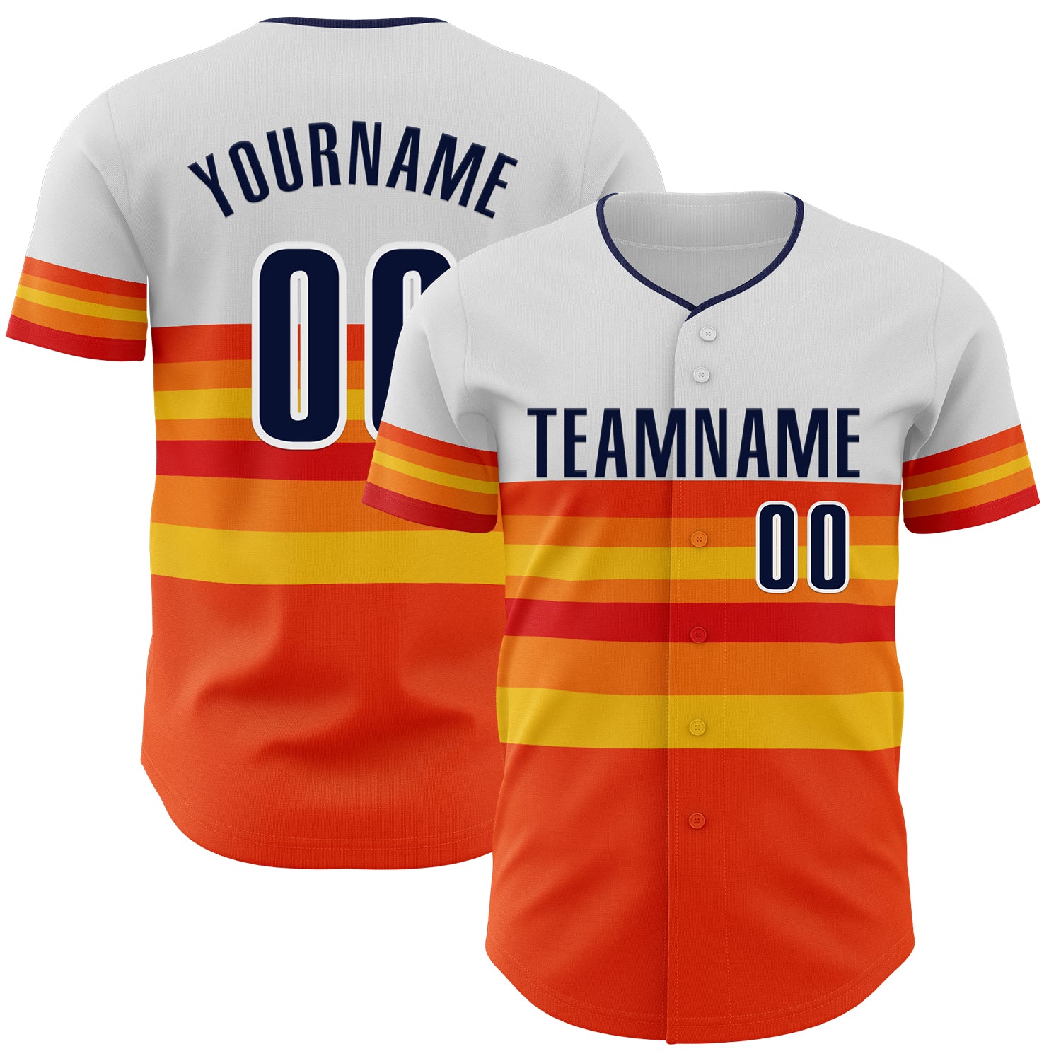 Custom White Navy Orange Gold-Red Block Stripes Lines Houston Style Authentic Baseball Jersey
