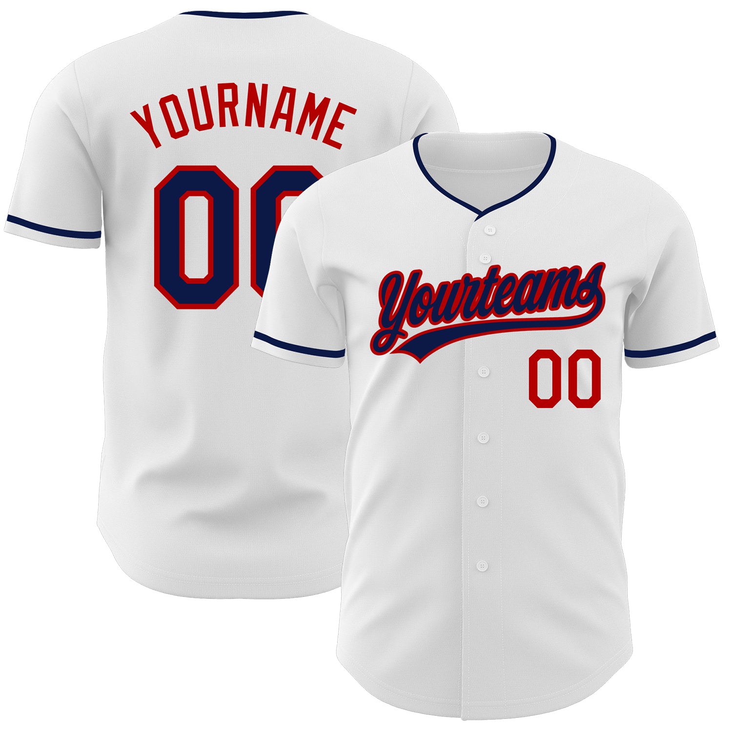 Custom White Navy-Red Authentic Baseball Jersey