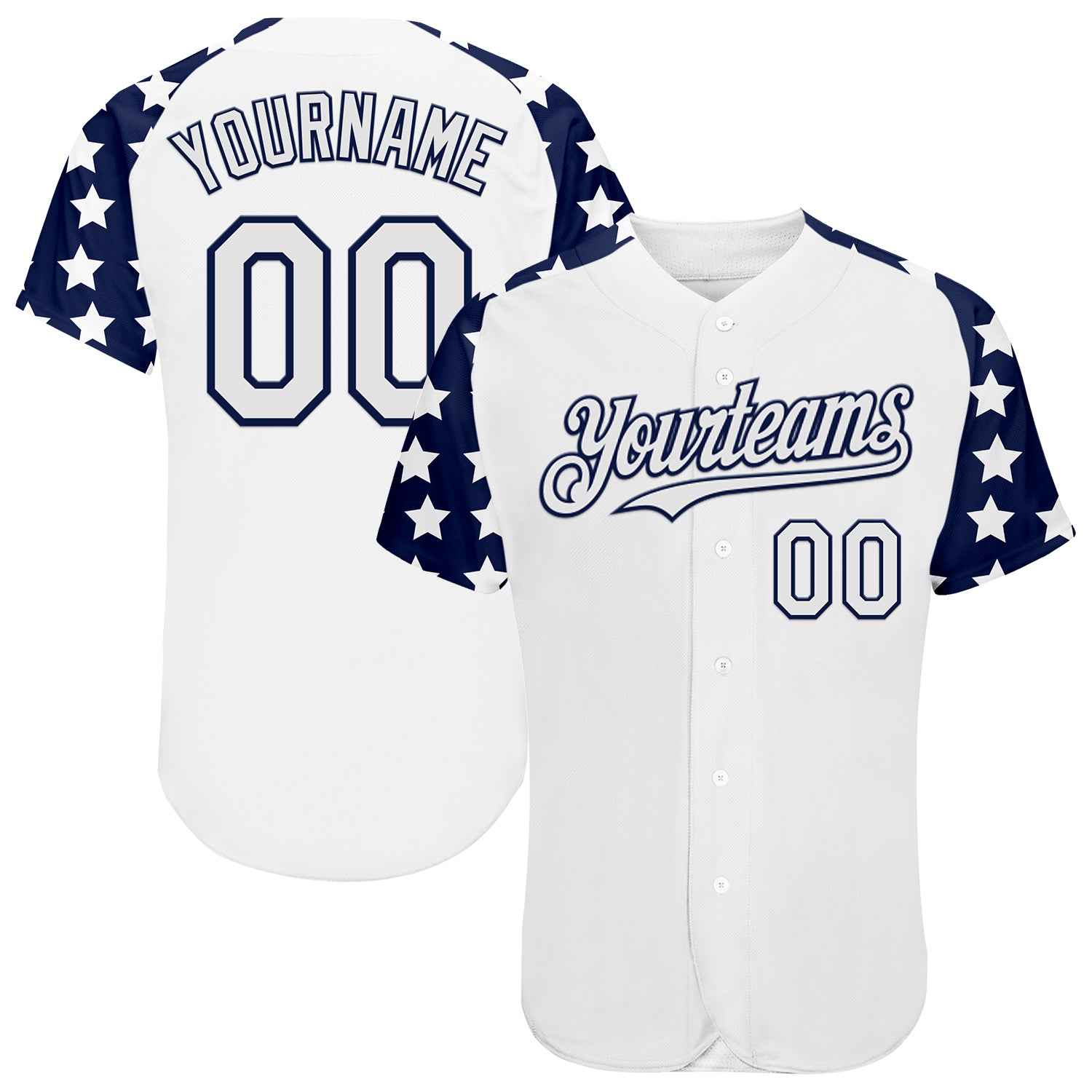 Custom White Navy Star Raglan Sleeves Authentic Baseball Jersey
