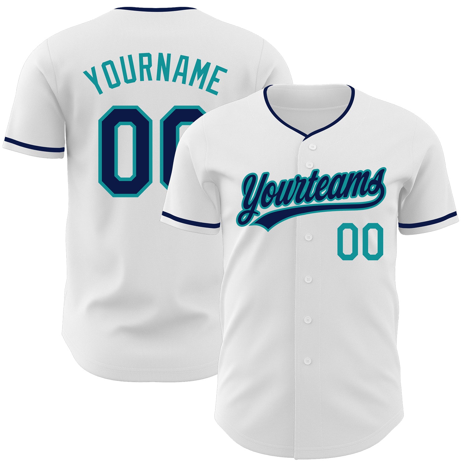 Custom White Navy-Teal Authentic Baseball Jersey