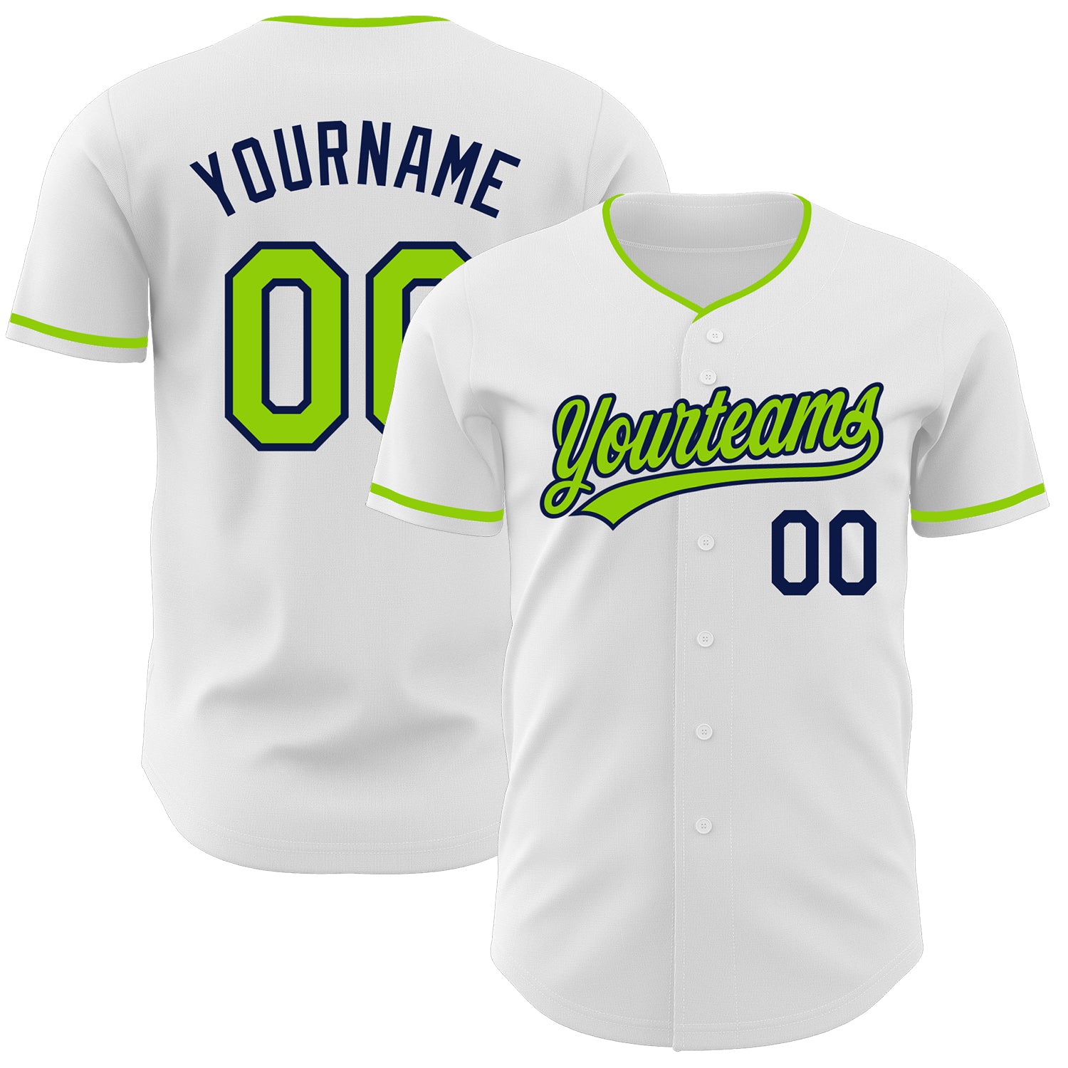 Custom White Neon Green-Navy Authentic Baseball Jersey