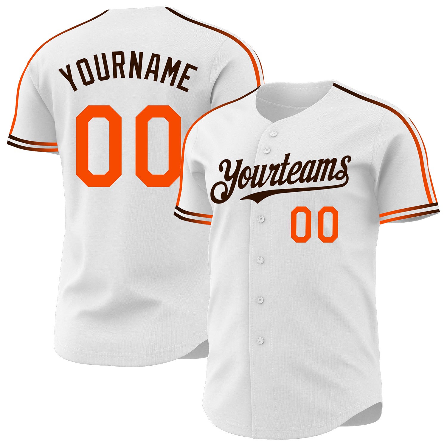 Custom White Orange-Brown Raglan Line Gradient Stripe Authentic Baseball Jersey