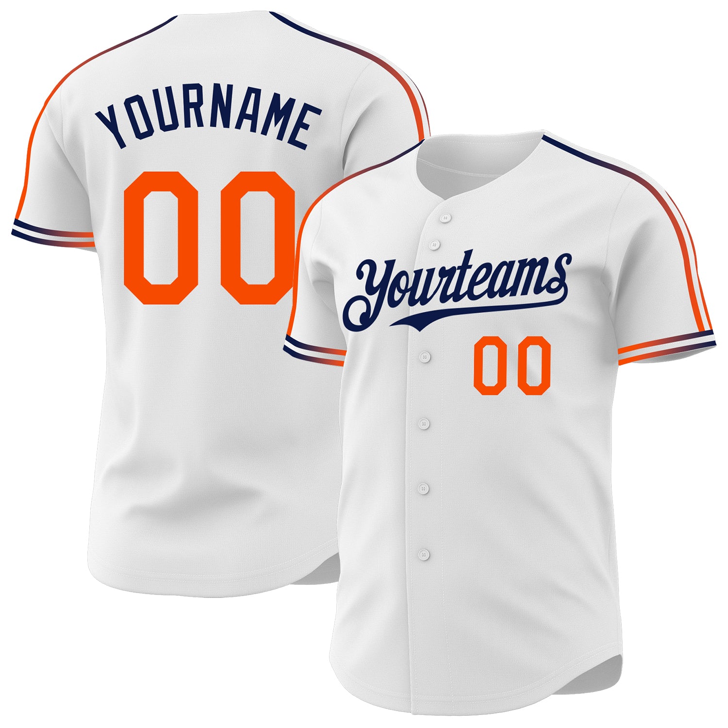 Custom White Orange-Navy Raglan Line Gradient Stripe Authentic Baseball Jersey