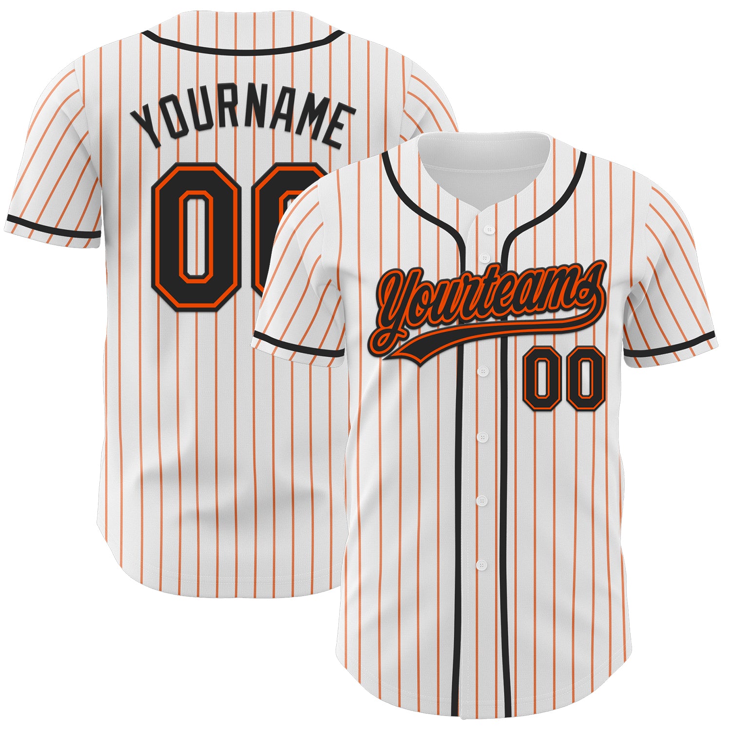 Custom White Orange Pinstripe Black-Orange Authentic Baseball Jersey