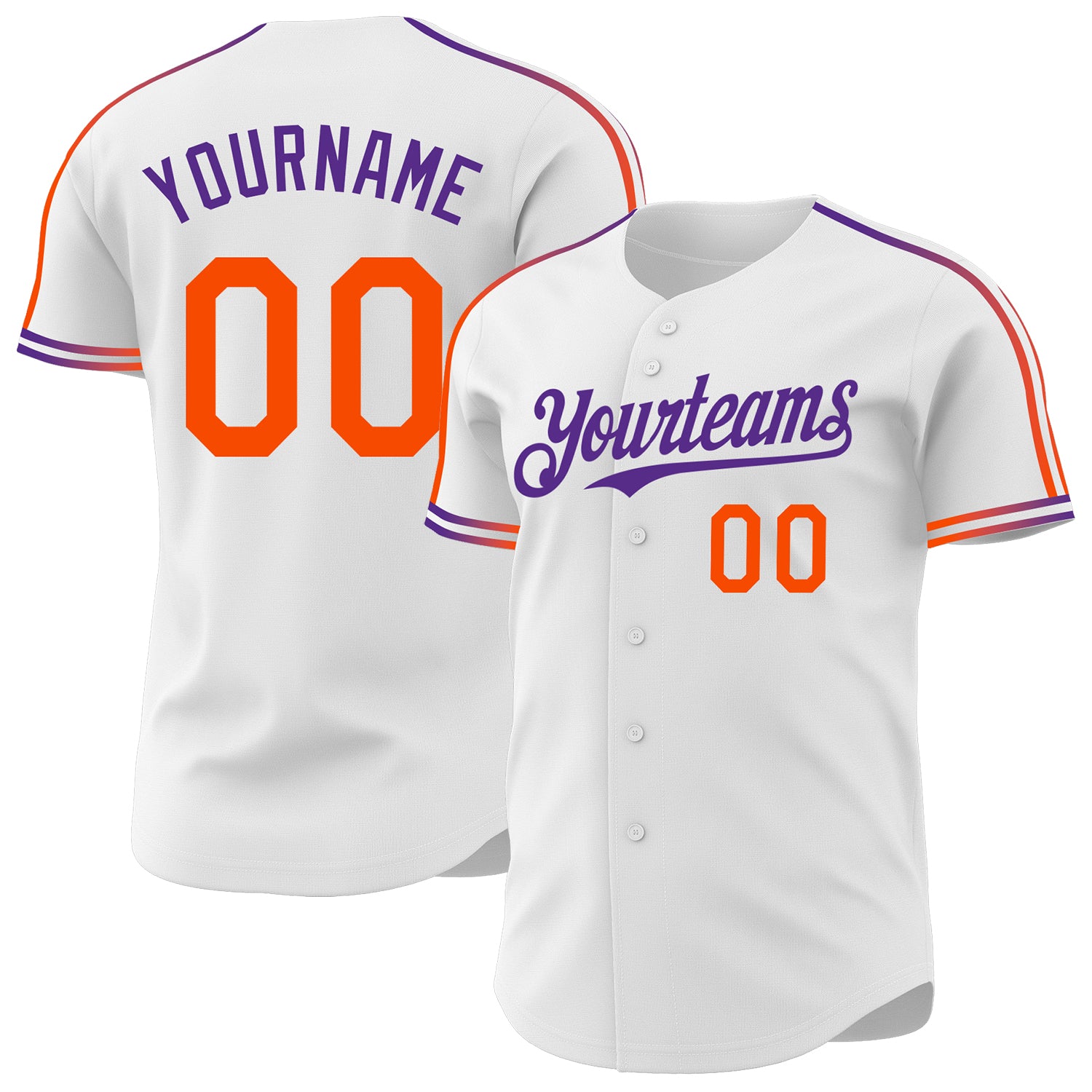 Custom White Orange-Purple Raglan Line Gradient Stripe Authentic Baseball Jersey