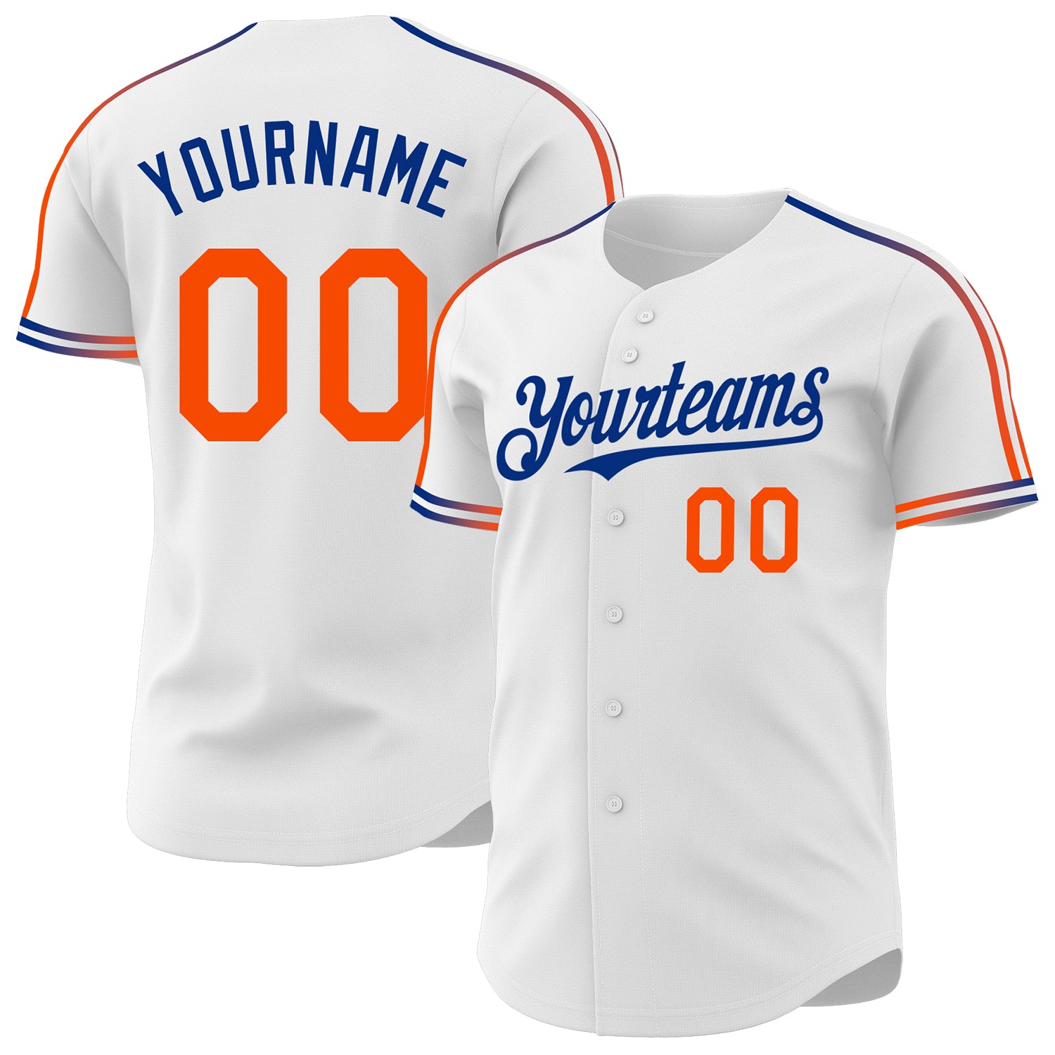 Custom White Orange-Royal Raglan Line Gradient Stripe Authentic Baseball Jersey