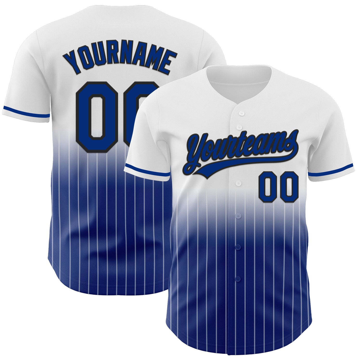 Custom White Pinstripe Royal-Black Authentic Fade Fashion Baseball Jersey