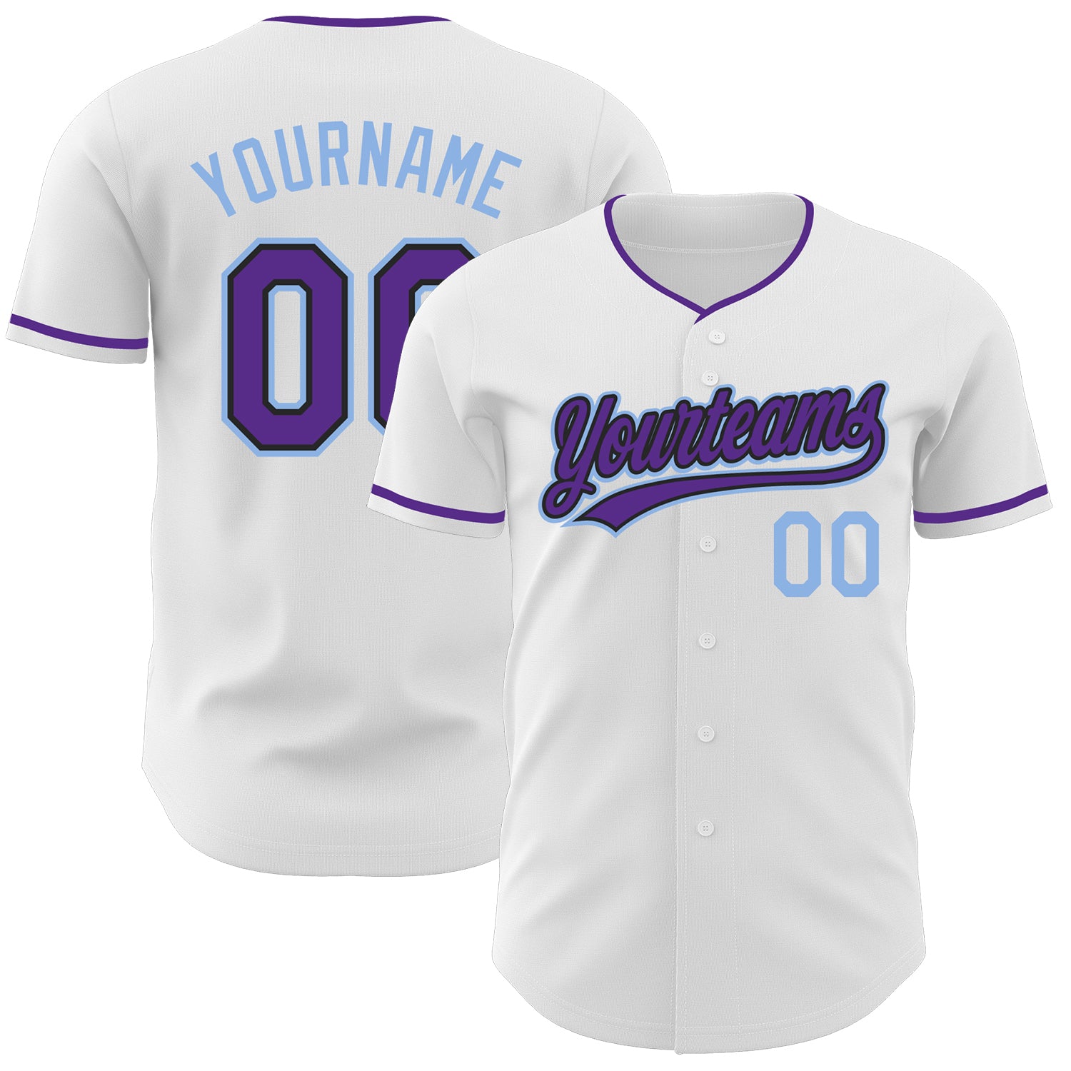 Custom White Purple Black-Light Blue Authentic Baseball Jersey