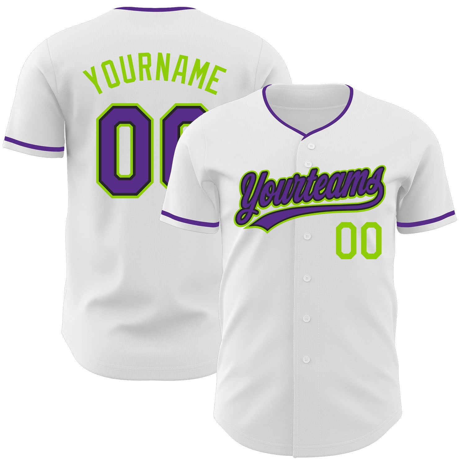 Custom White Purple Black-Neon Green Authentic Baseball Jersey