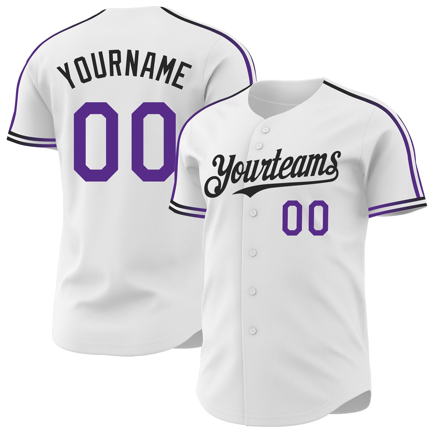 Custom White Purple-Black Raglan Line Gradient Stripe Authentic Baseball Jersey