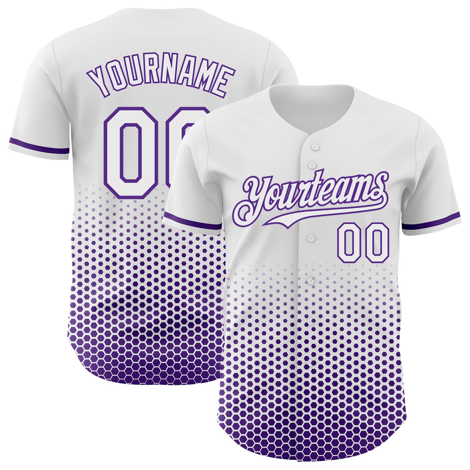 Custom White-Purple Geometric Hexagonal Dot Gradient Authentic Baseball Jersey