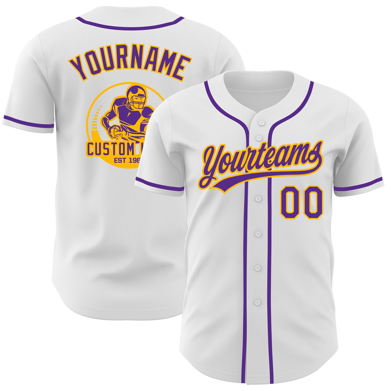 Custom White Purple-Gold Authentic Baseball Jersey