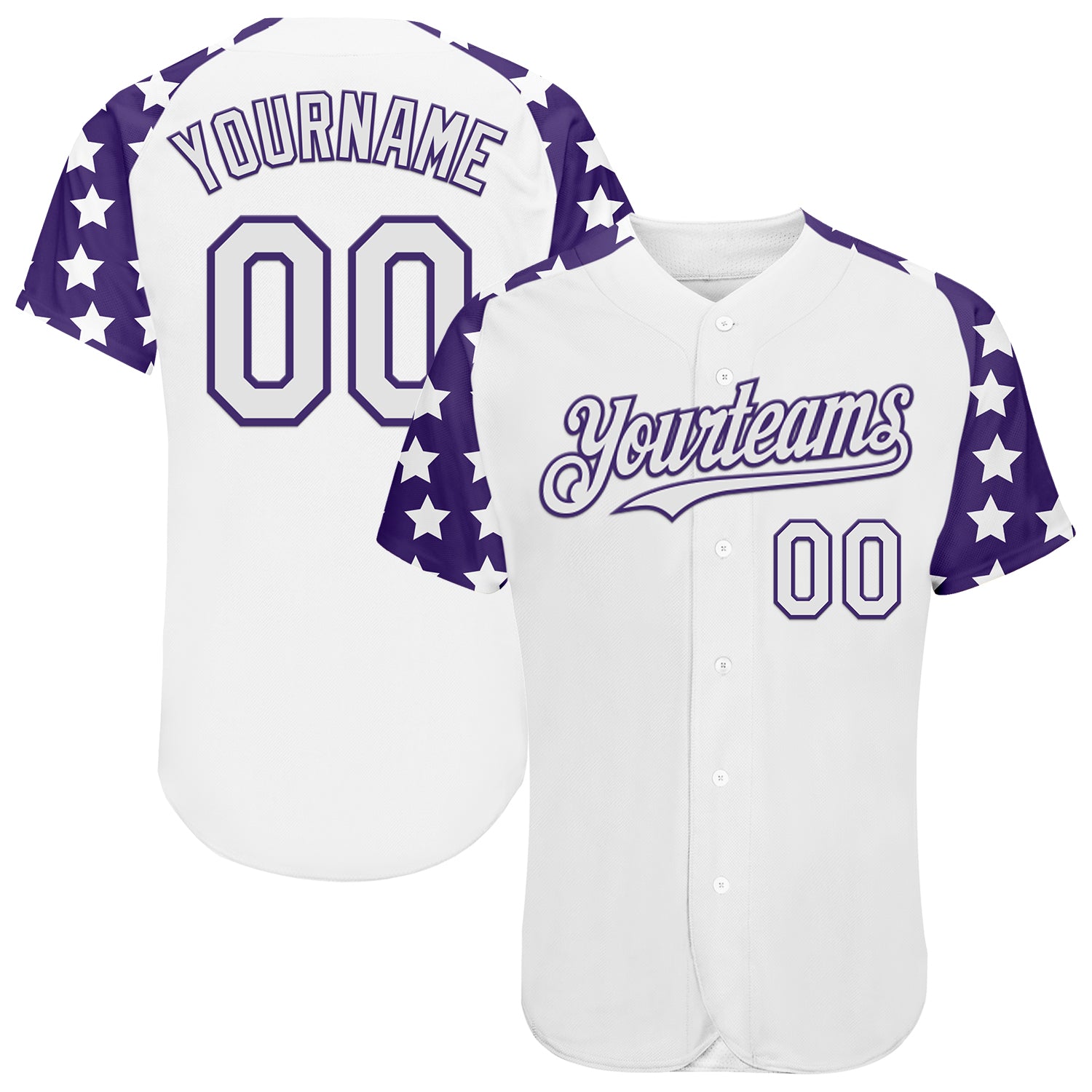 Custom White Purple Star Raglan Sleeves Authentic Baseball Jersey