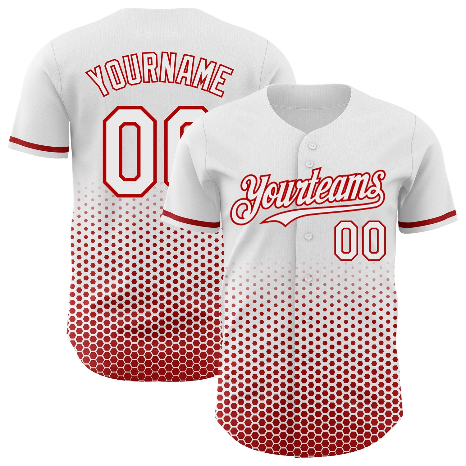 Custom White-Red Geometric Hexagonal Dot Gradient Authentic Baseball Jersey