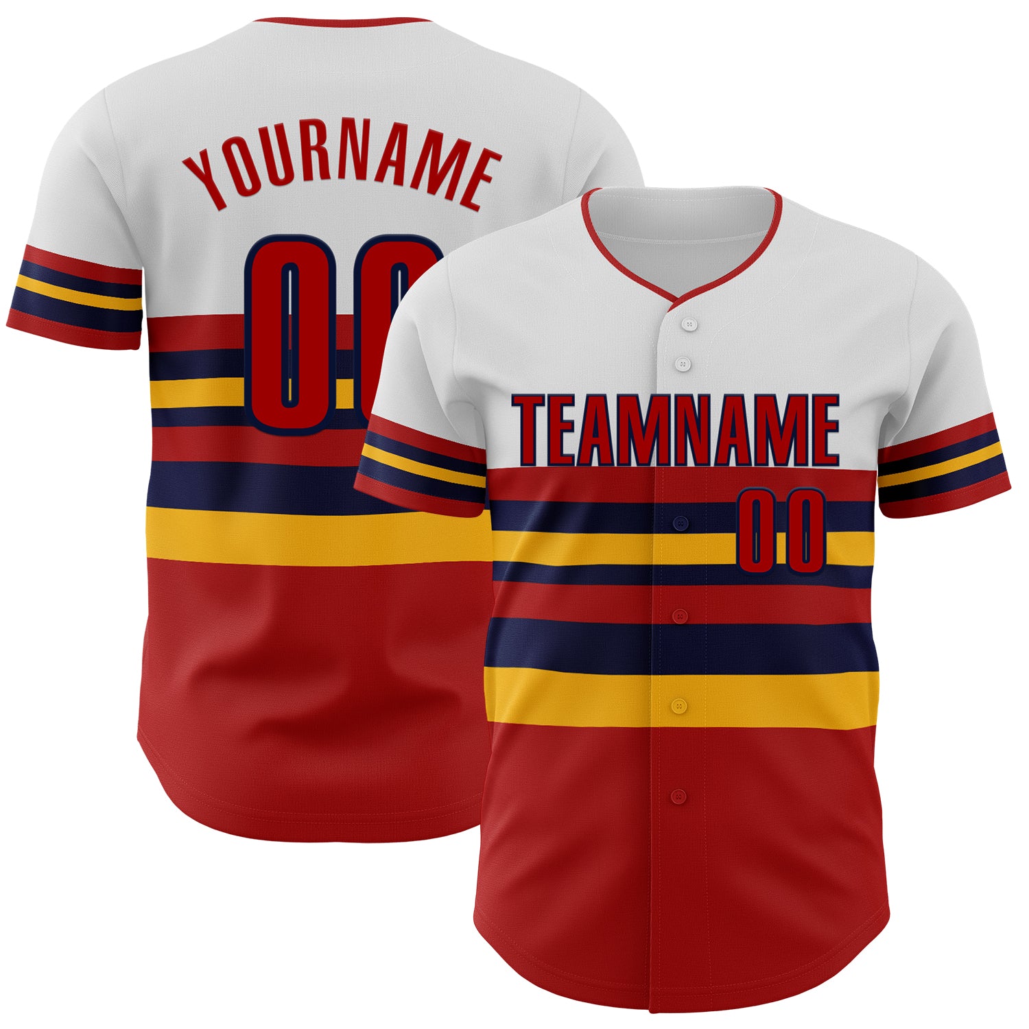 Custom White Red Gold-Navy Block Stripes Lines St.Louis Style Authentic Baseball Jersey