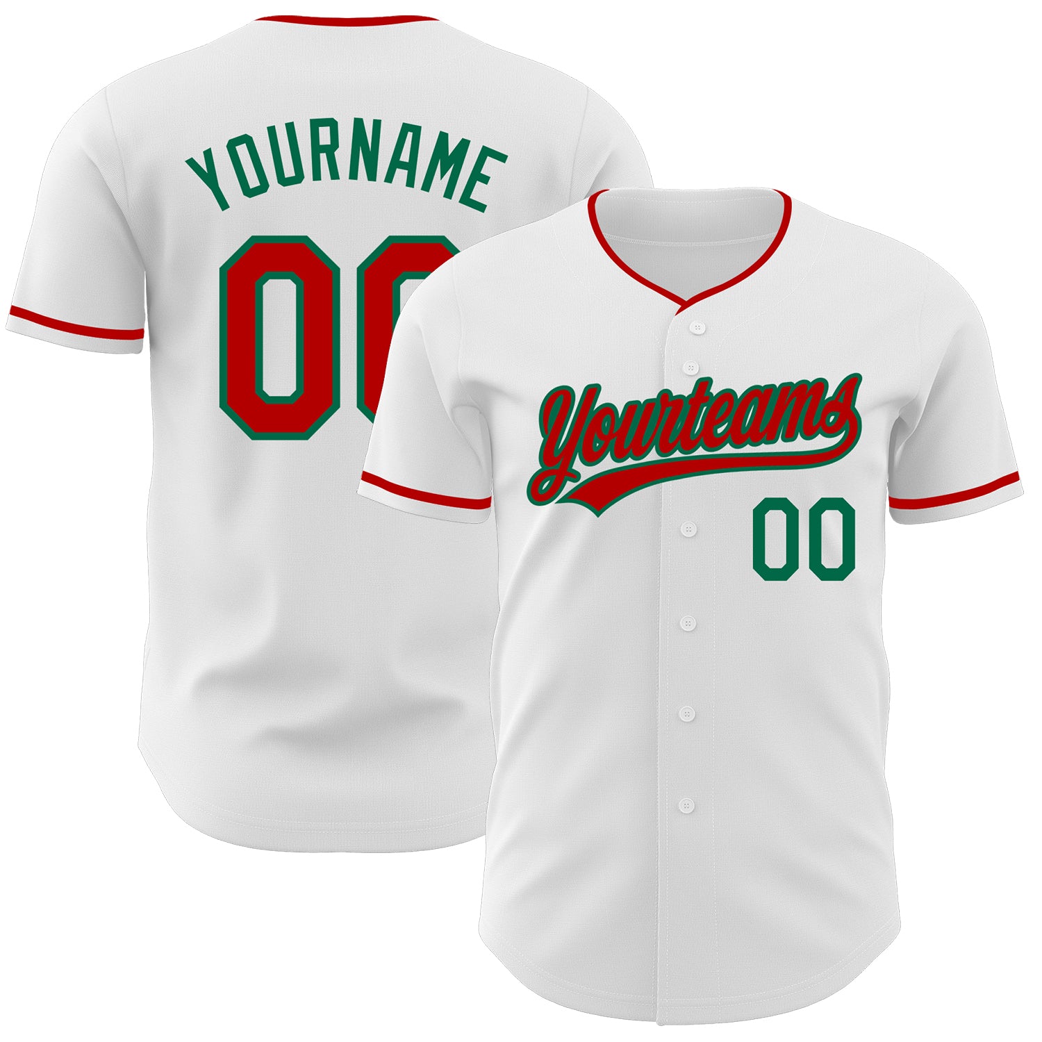 Custom White Red-Kelly Green Authentic Baseball Jersey