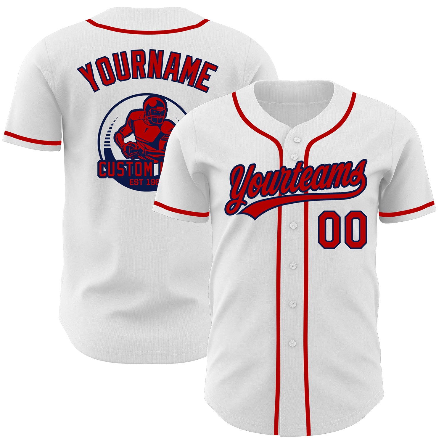 Custom White Red-Navy Authentic Baseball Jersey