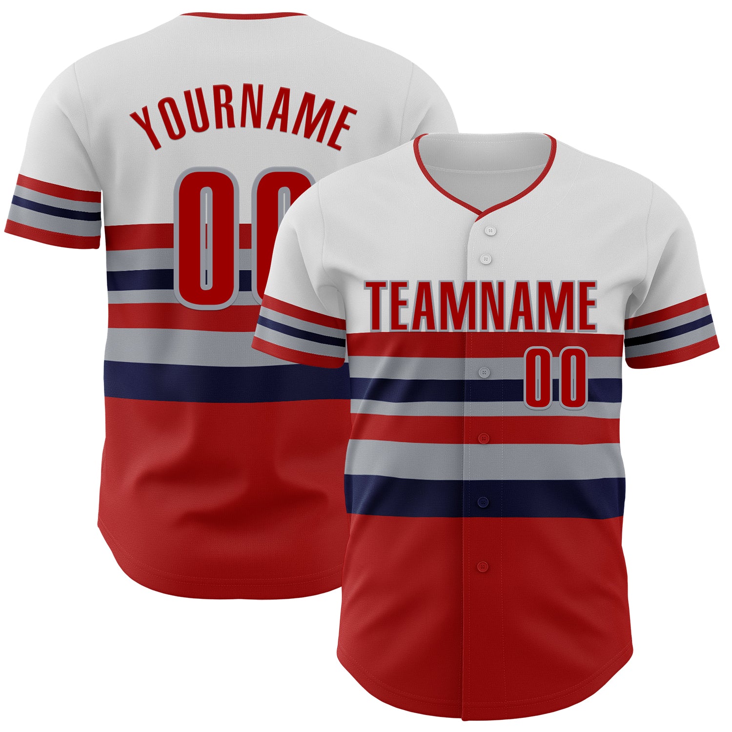 Custom White Red Navy-Gray Block Stripes Lines Los Angeles Style Authentic Baseball Jersey