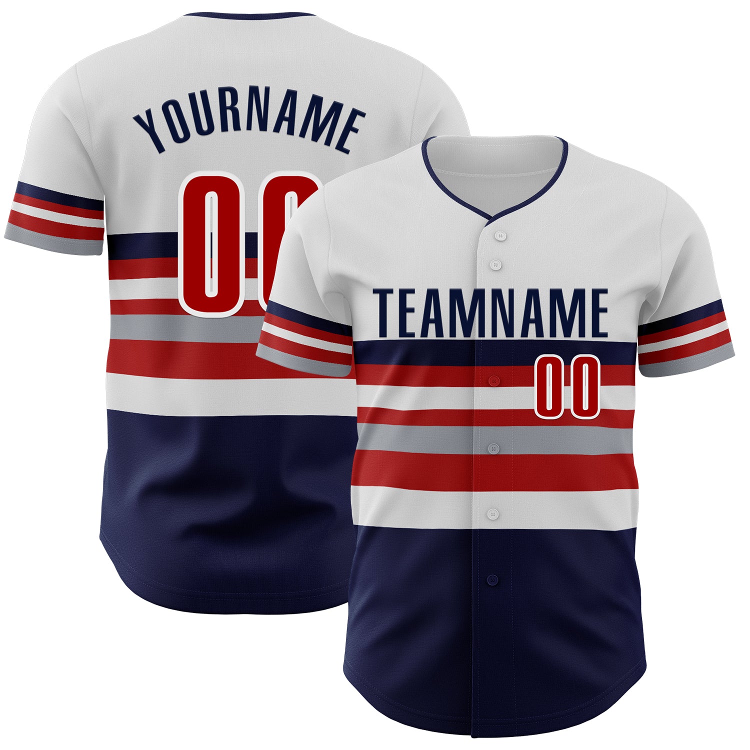 Custom White Red Navy-Gray Block Stripes Lines Minnesota Style Authentic Baseball Jersey