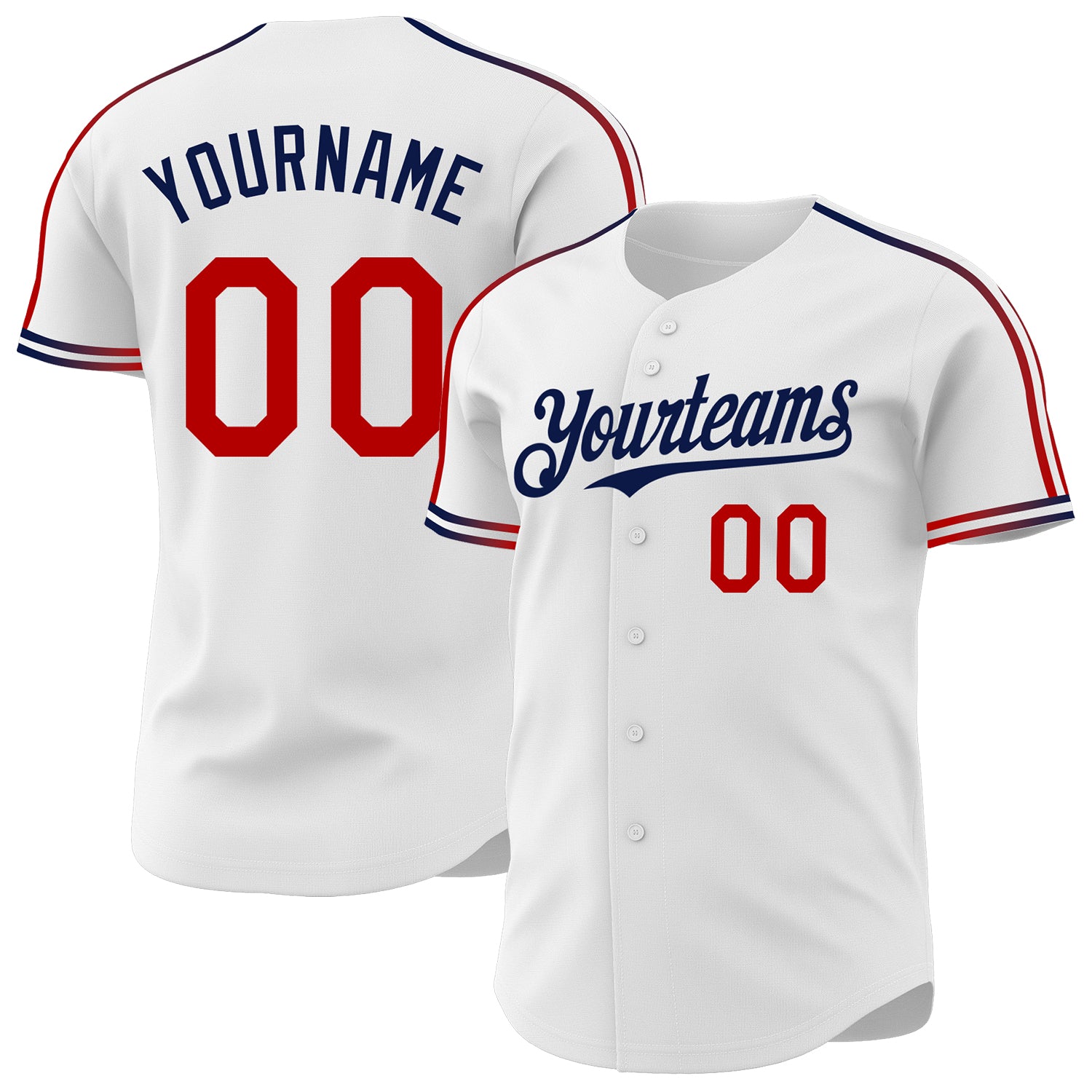 Custom White Red-Navy Raglan Line Gradient Stripe Authentic Baseball Jersey