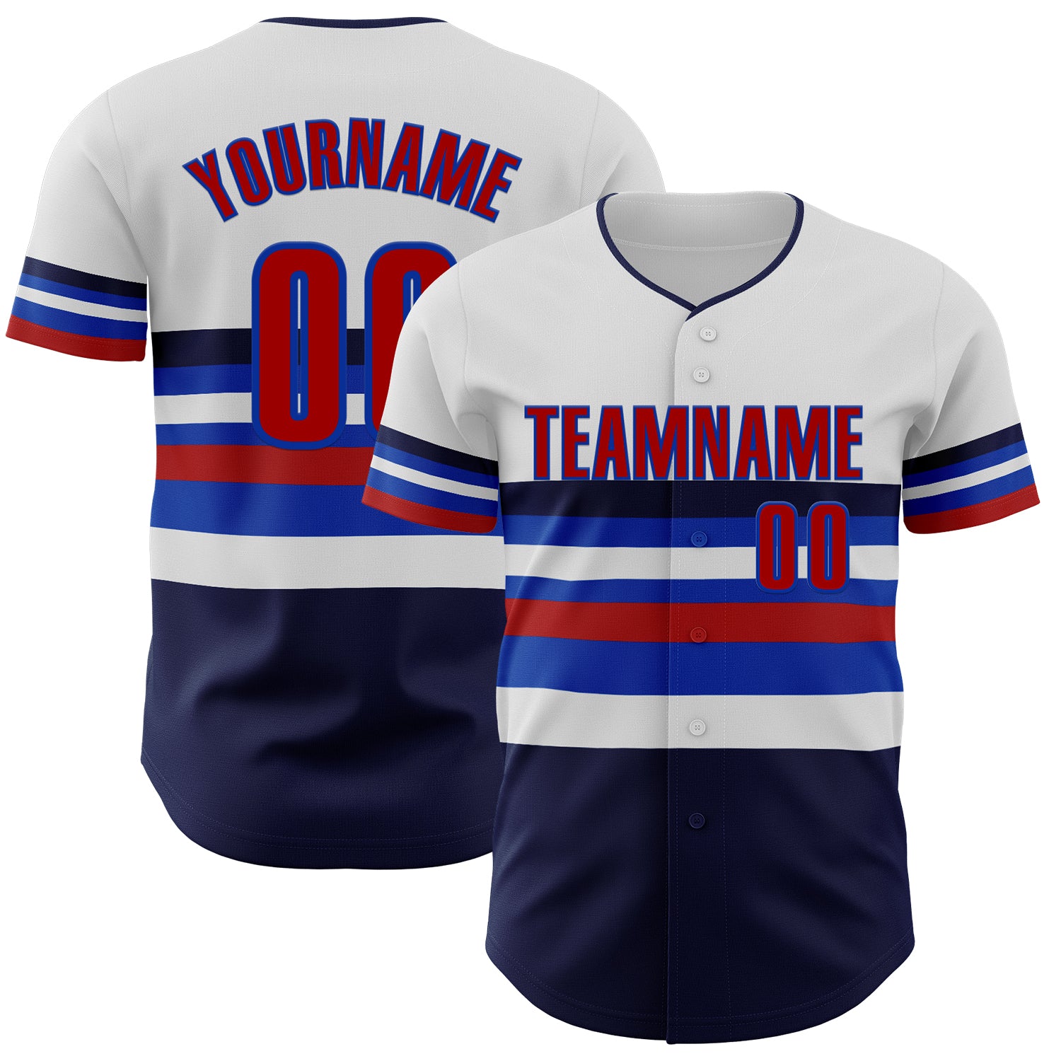 Custom White Red Navy-Thunder Blue Block Stripes Lines Toronto Style Authentic Baseball Jersey