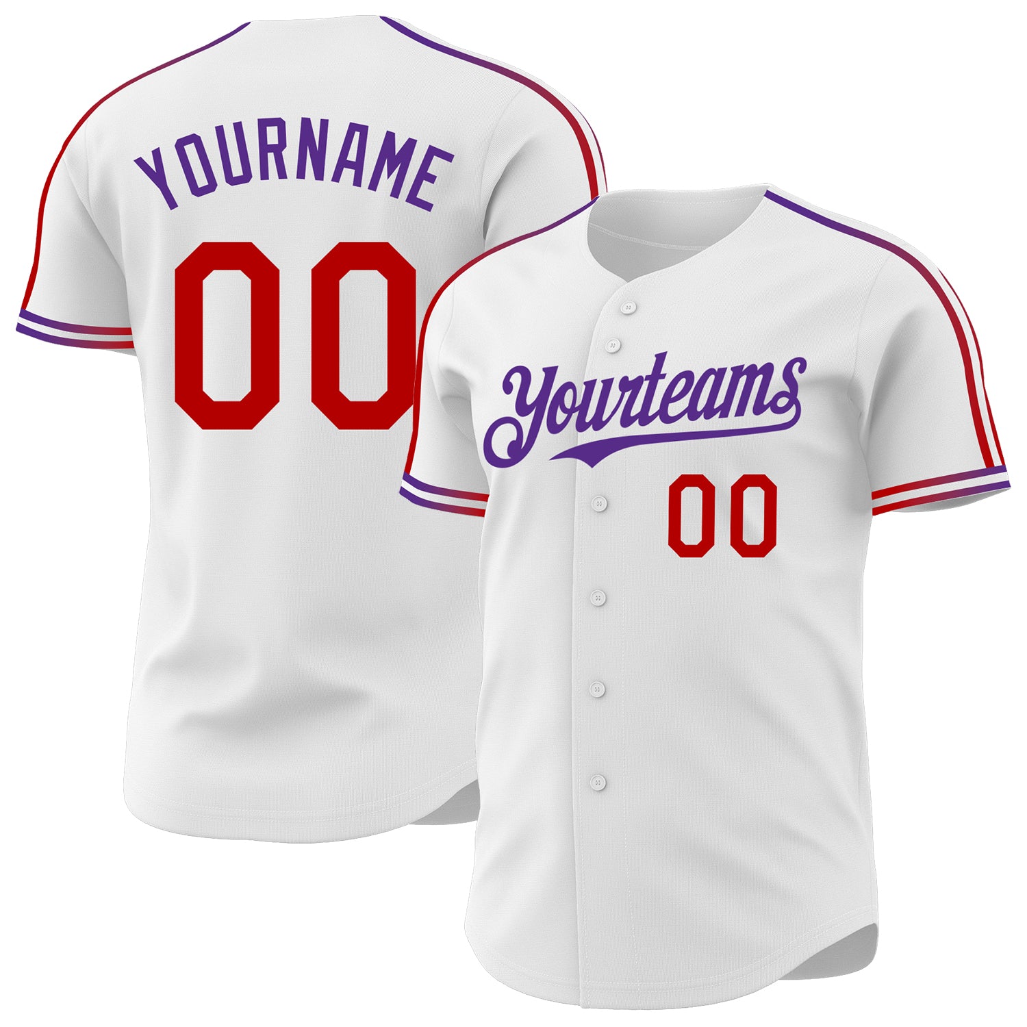 Custom White Red-Purple Raglan Line Gradient Stripe Authentic Baseball Jersey