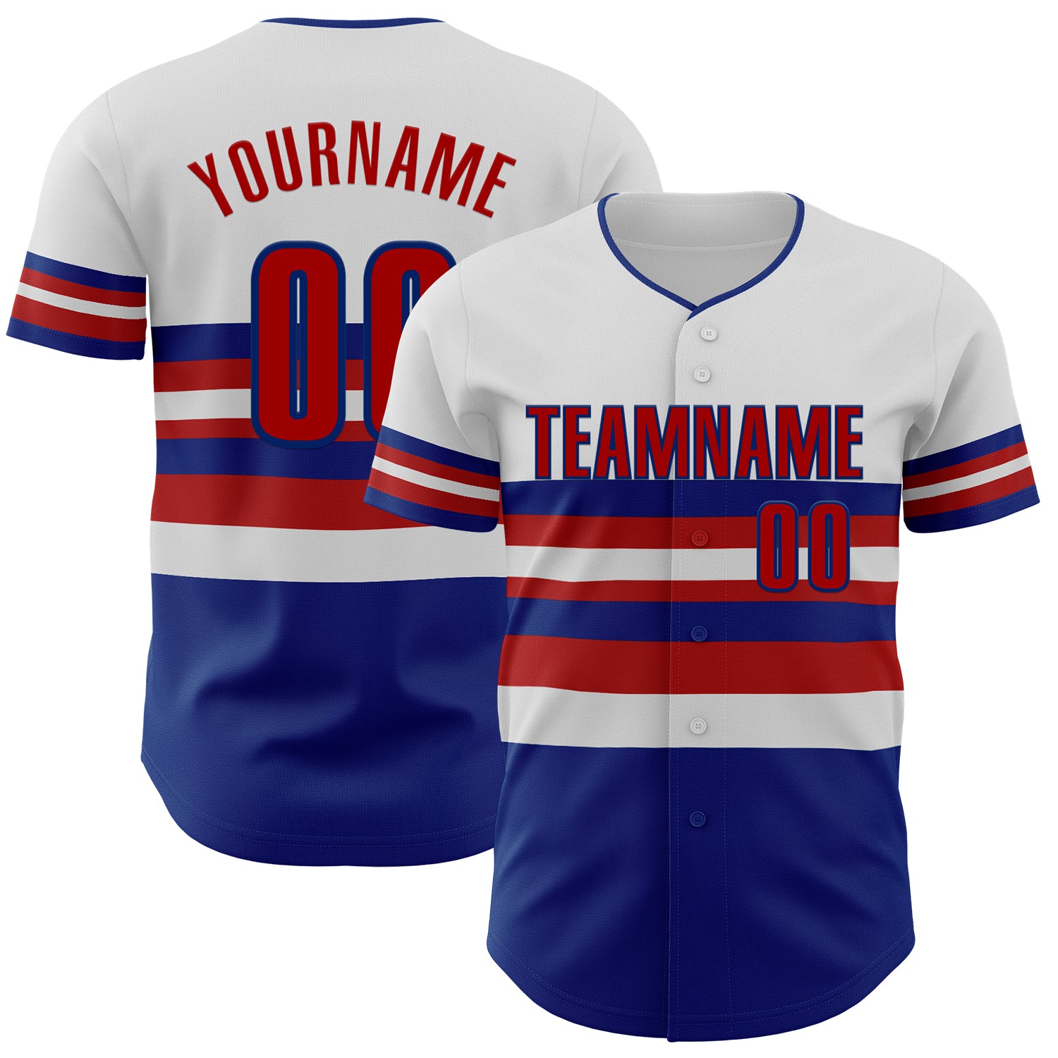 Custom White Red-Royal Block Stripes Lines Texas Style Authentic Baseball Jersey