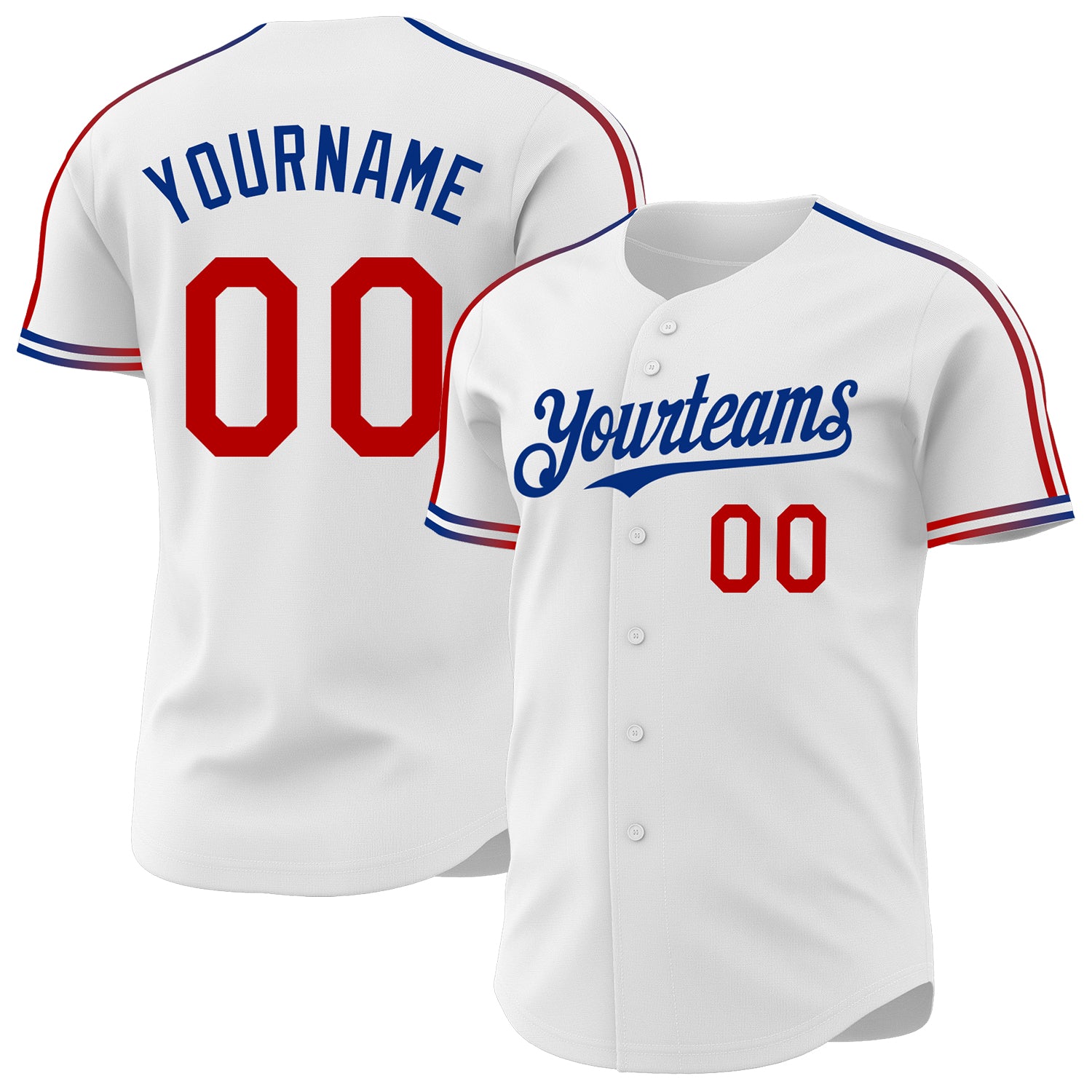 Custom White Red-Royal Raglan Line Gradient Stripe Authentic Baseball Jersey