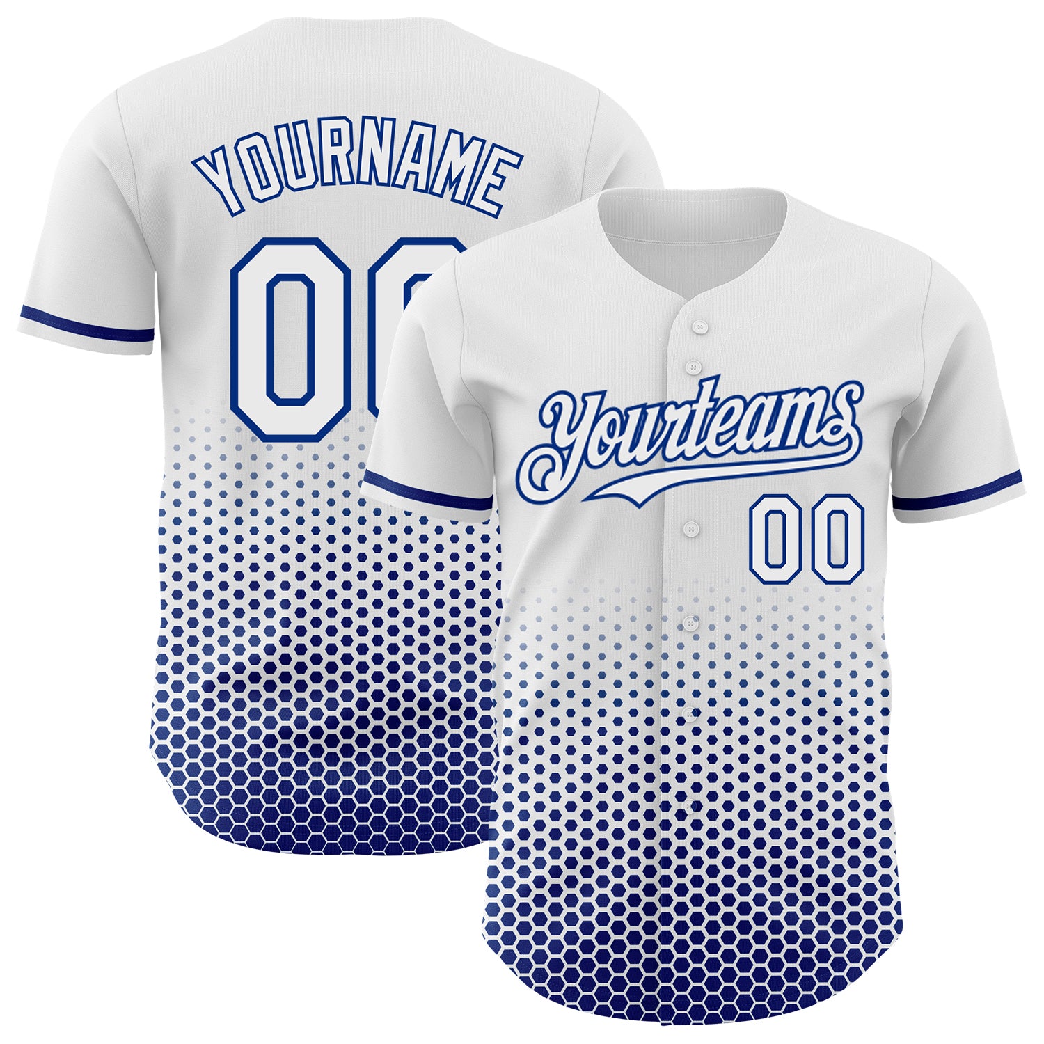 Custom White-Royal Geometric Hexagonal Dot Gradient Authentic Baseball Jersey