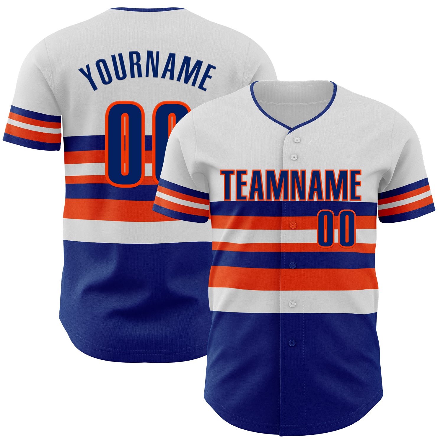 Custom White Royal-Orange Block Stripes Lines New York Style Authentic Baseball Jersey