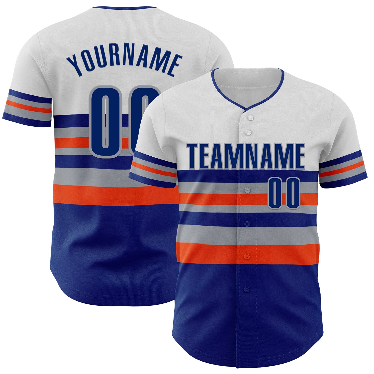 Custom White Royal Orange-Gray Block Stripes Lines New York Style Authentic Baseball Jersey