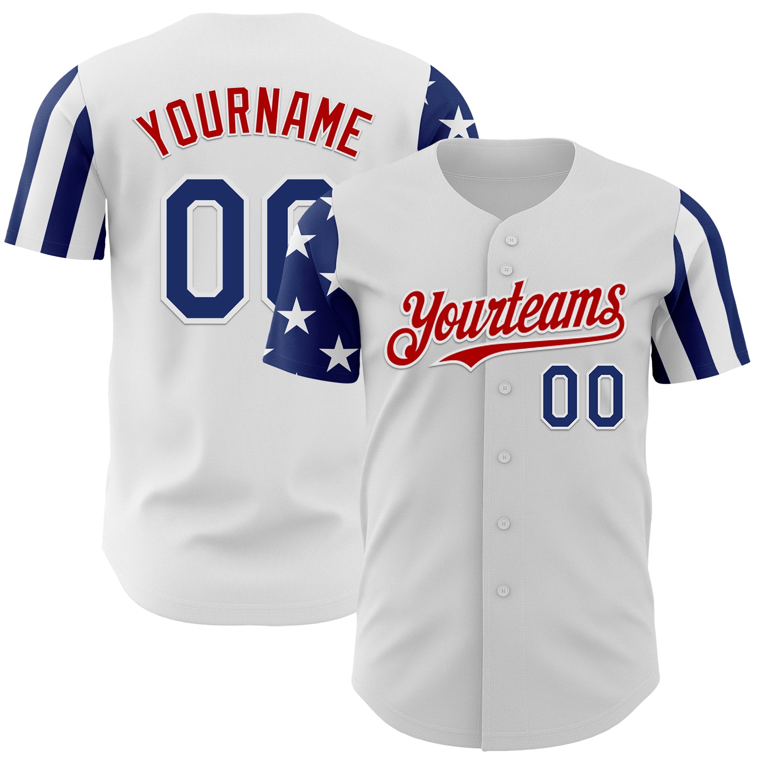 Custom White Royal-Red Two Tone USA Flag Sleeves Stars and Stripes Authentic Baseball Jersey
