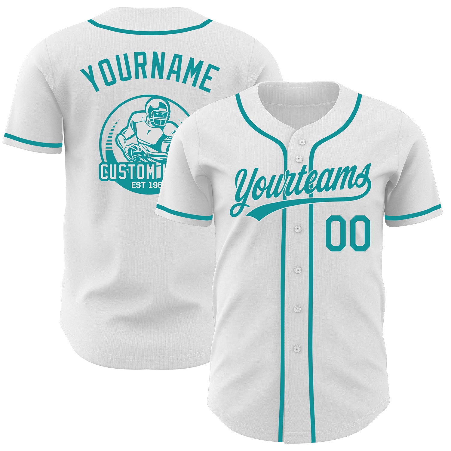 Custom White-Teal Authentic Baseball Jersey