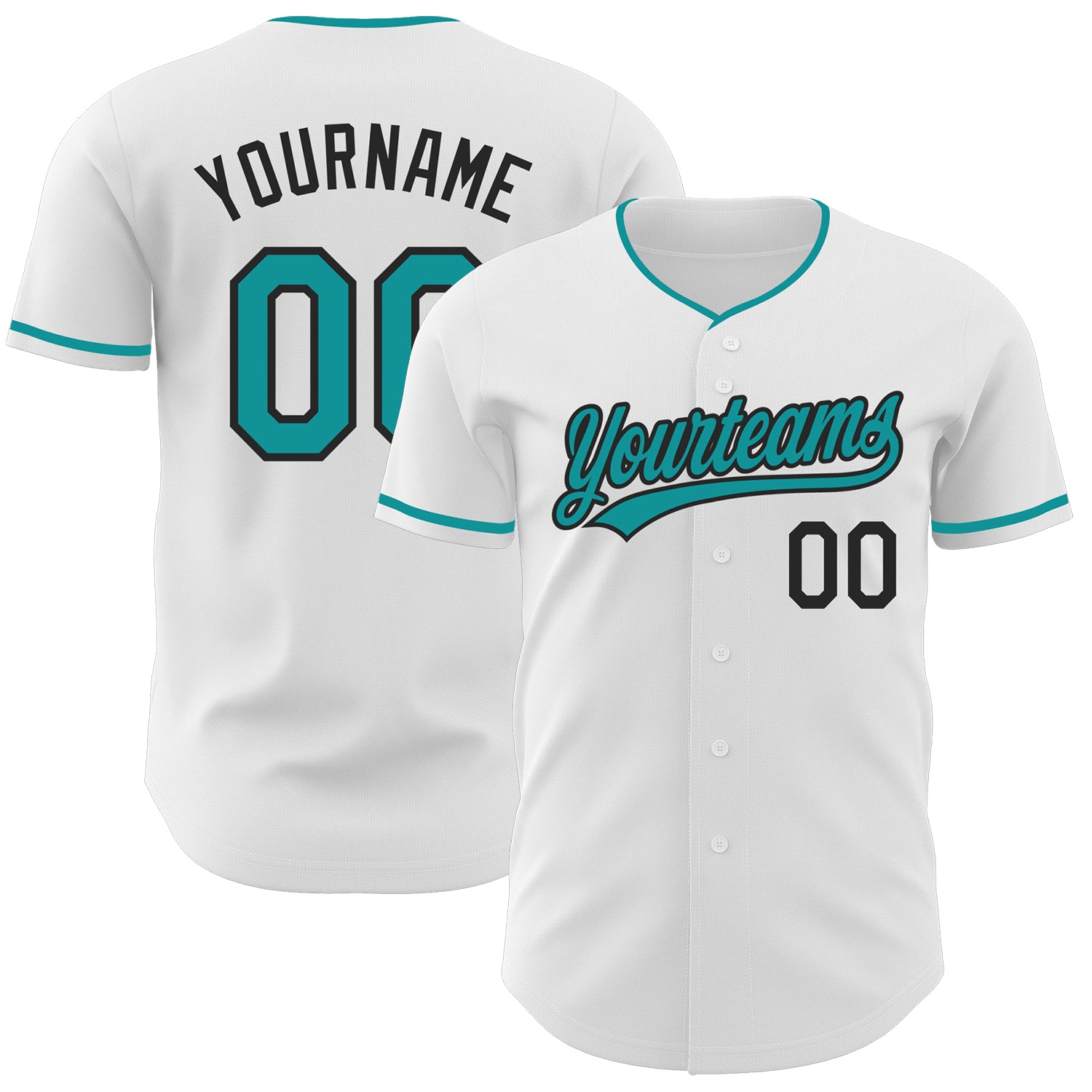 Custom White Teal-Black Authentic Baseball Jersey