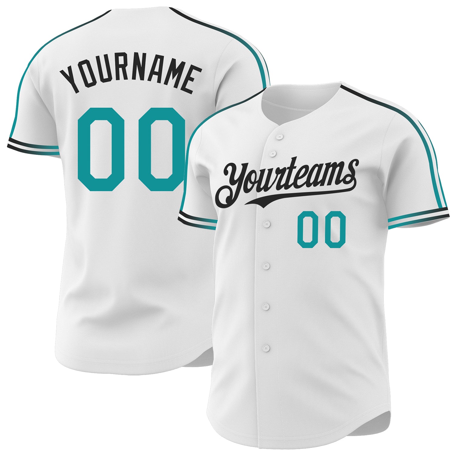Custom White Teal-Black Raglan Line Gradient Stripe Authentic Baseball Jersey