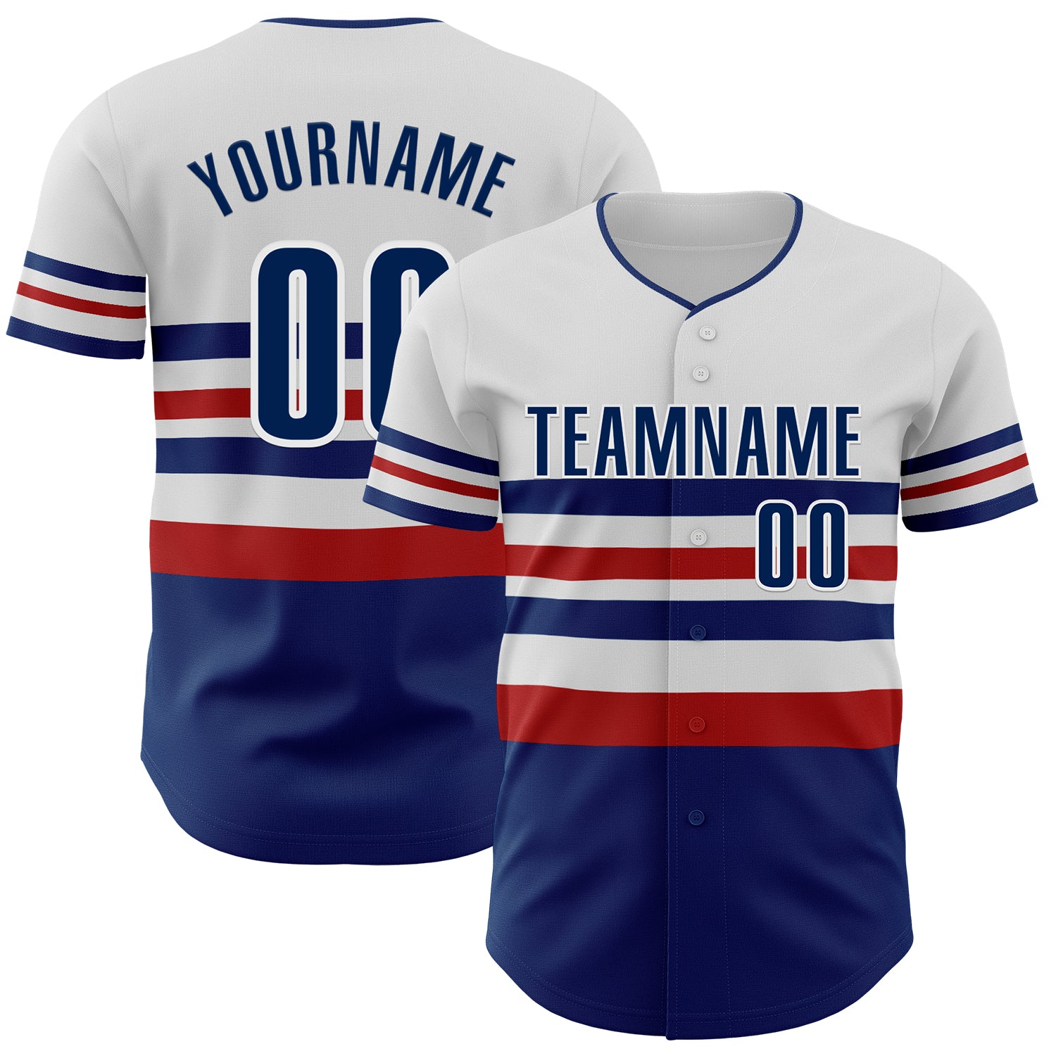 Custom White US Navy Blue-Red Block Stripes Lines Philadelphia Style Authentic Baseball Jersey